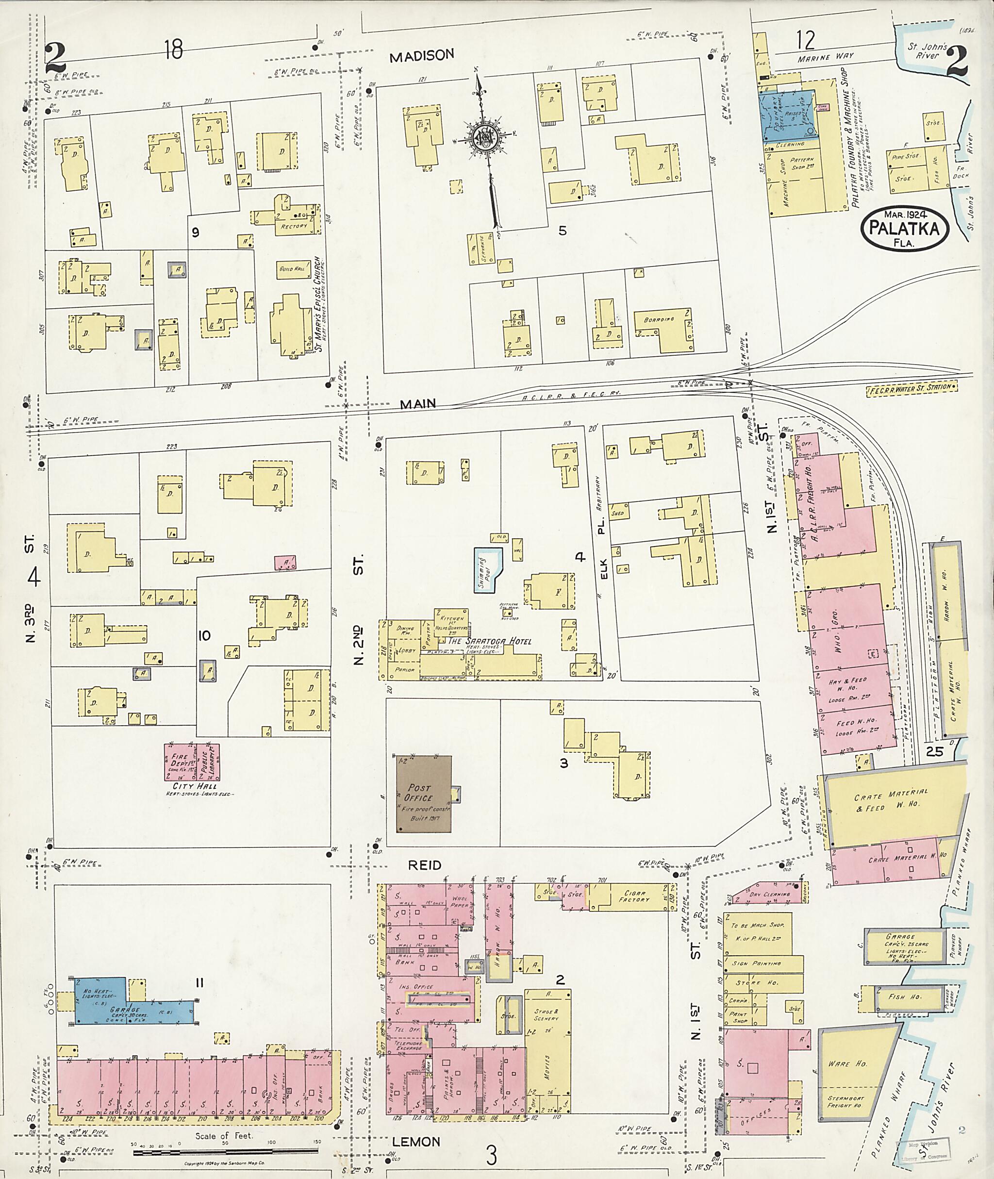This old map of Palatka, Putnam County, Florida was created by Sanborn Map Company in 1924