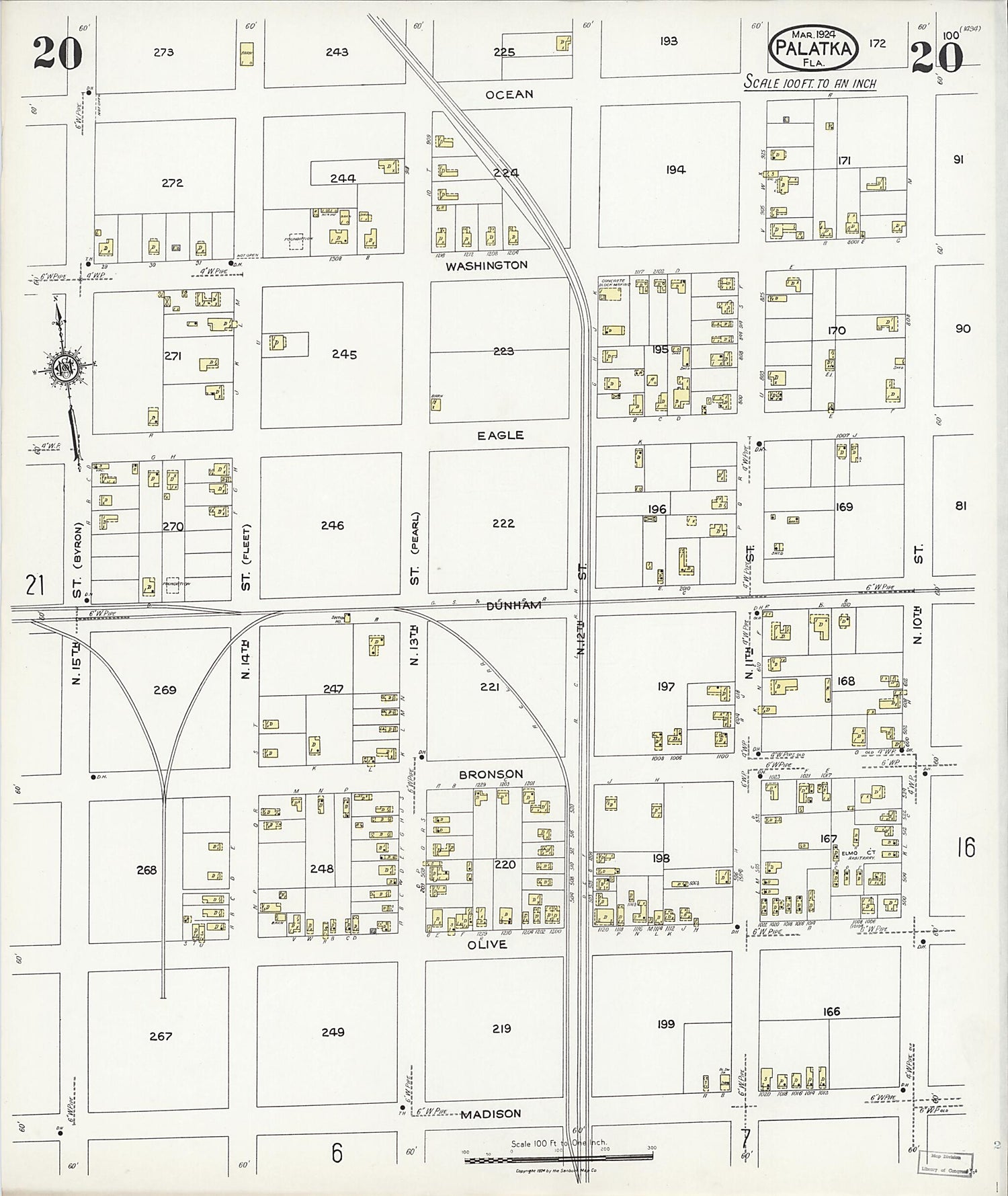 This old map of Palatka, Putnam County, Florida was created by Sanborn Map Company in 1924