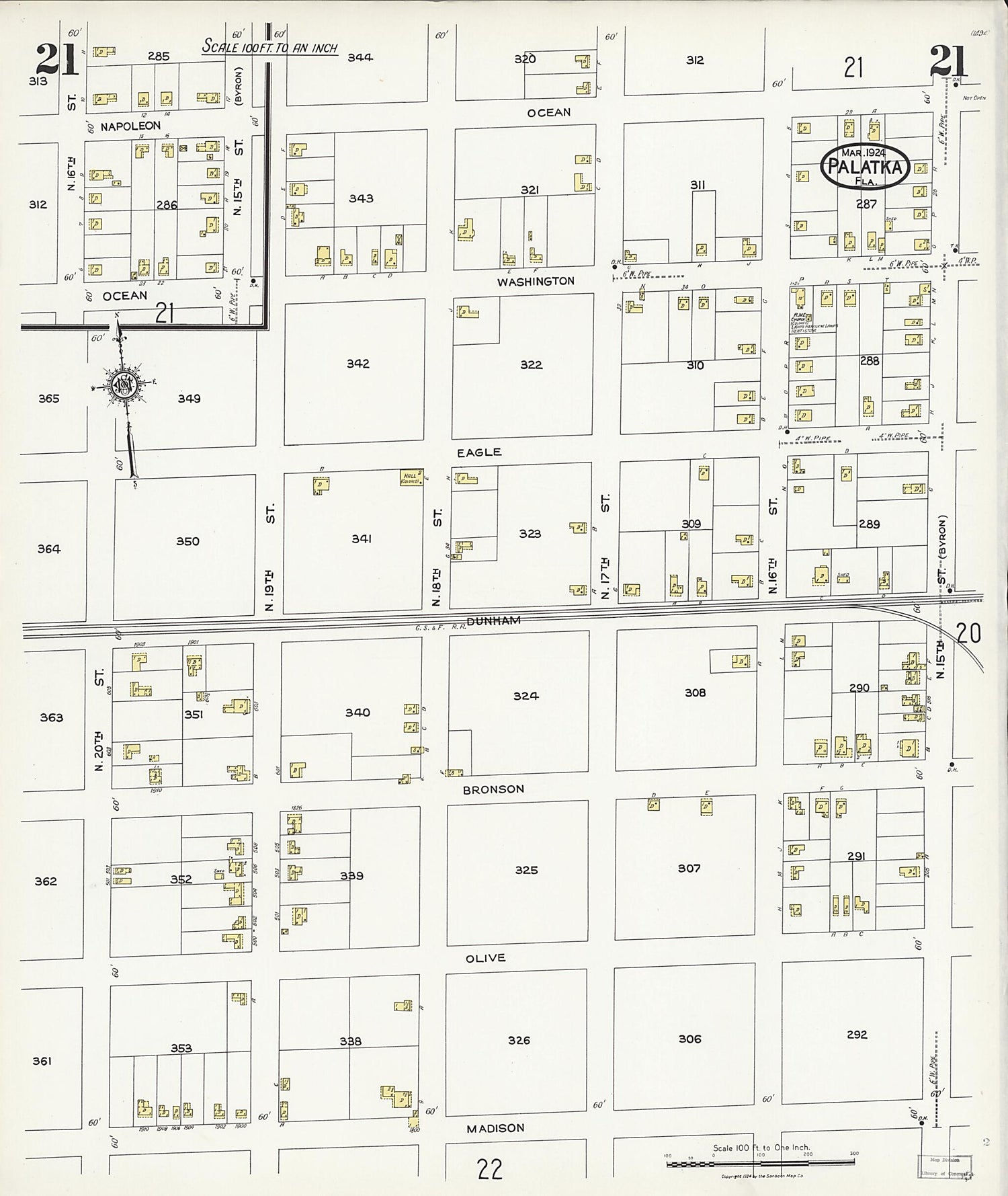 This old map of Palatka, Putnam County, Florida was created by Sanborn Map Company in 1924