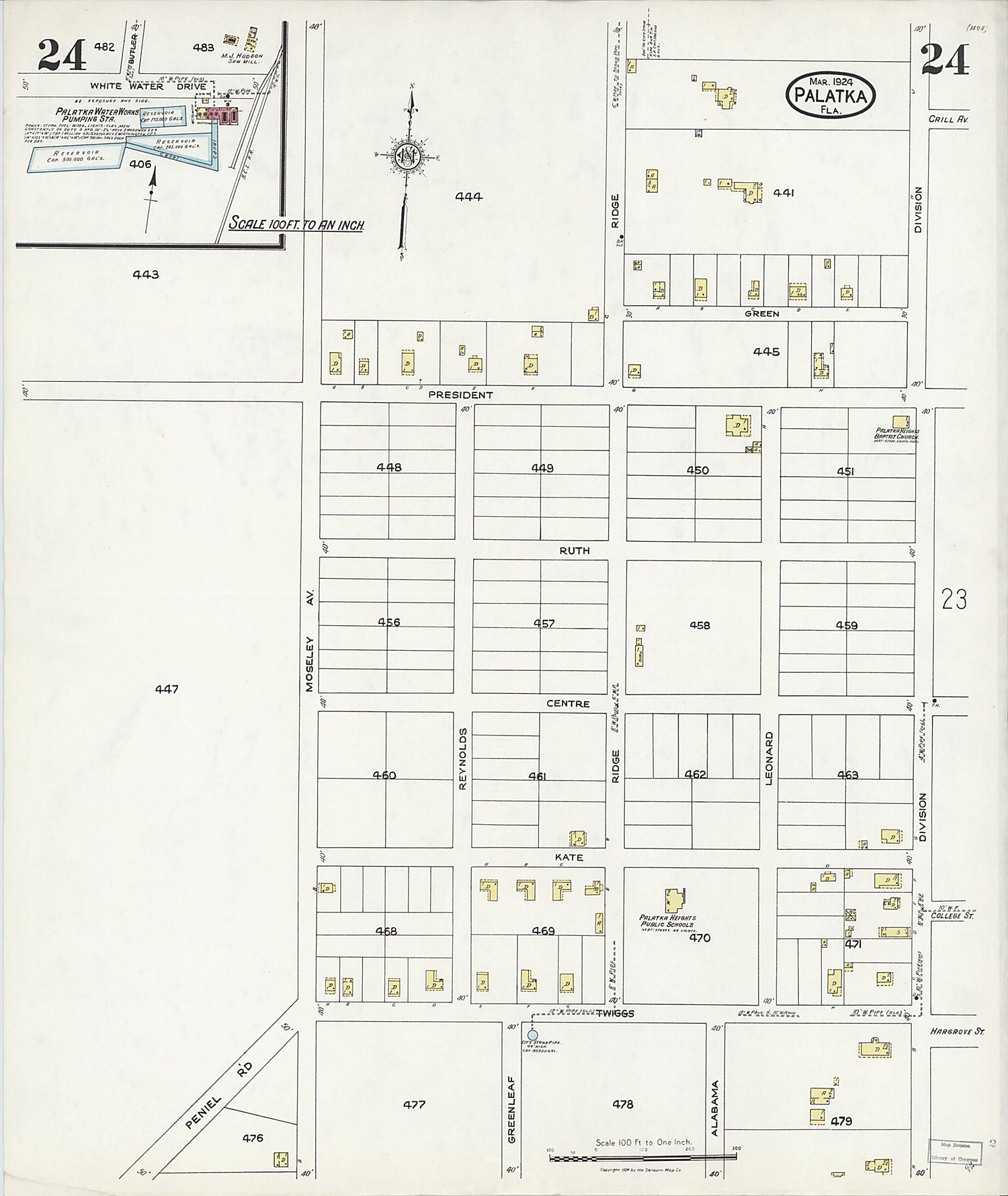 This old map of Palatka, Putnam County, Florida was created by Sanborn Map Company in 1924