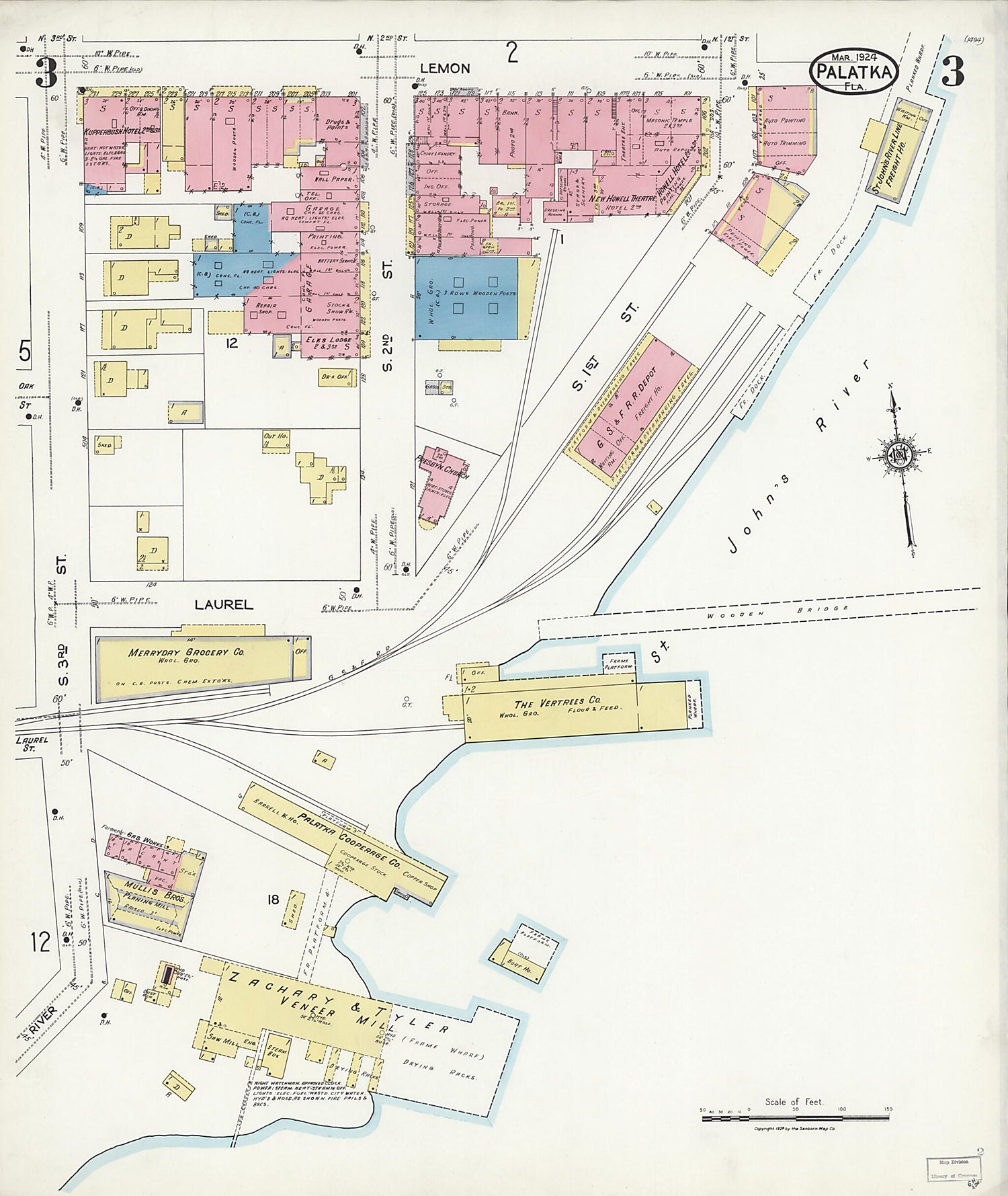 This old map of Palatka, Putnam County, Florida was created by Sanborn Map Company in 1924