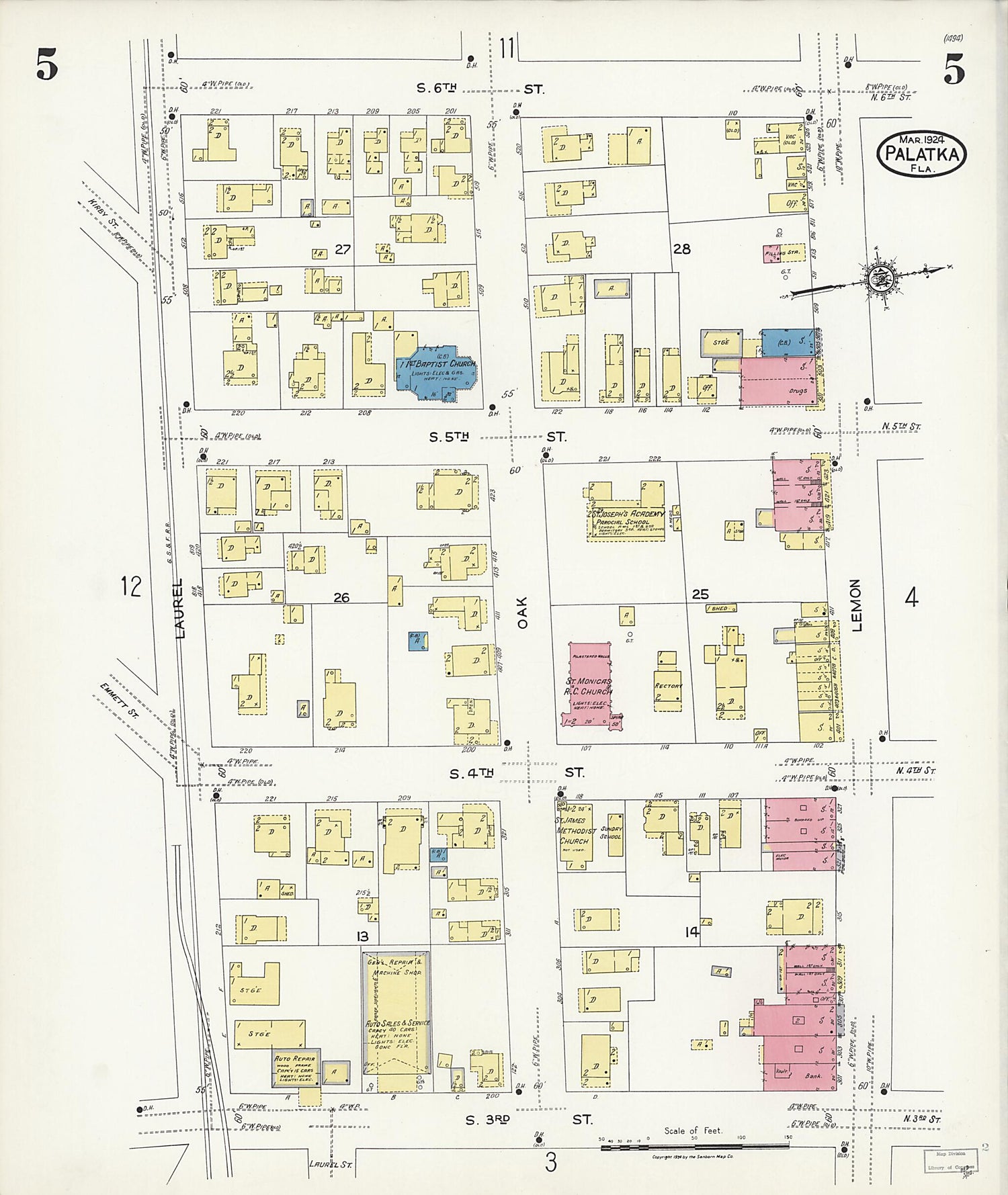 This old map of Palatka, Putnam County, Florida was created by Sanborn Map Company in 1924