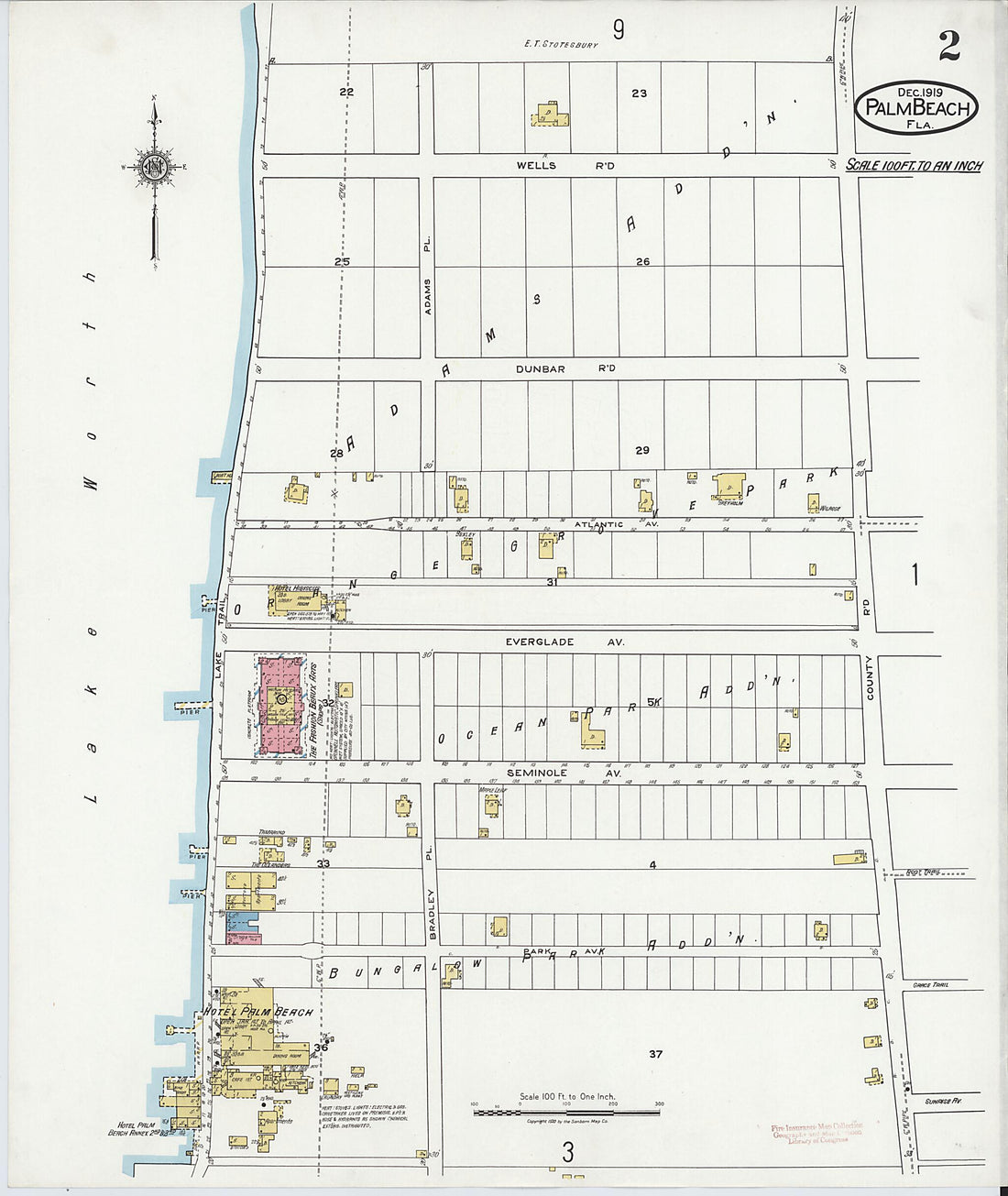 This old map of Palm Beach, Palm Beach County, Florida was created by Sanborn Map Company in 1919
