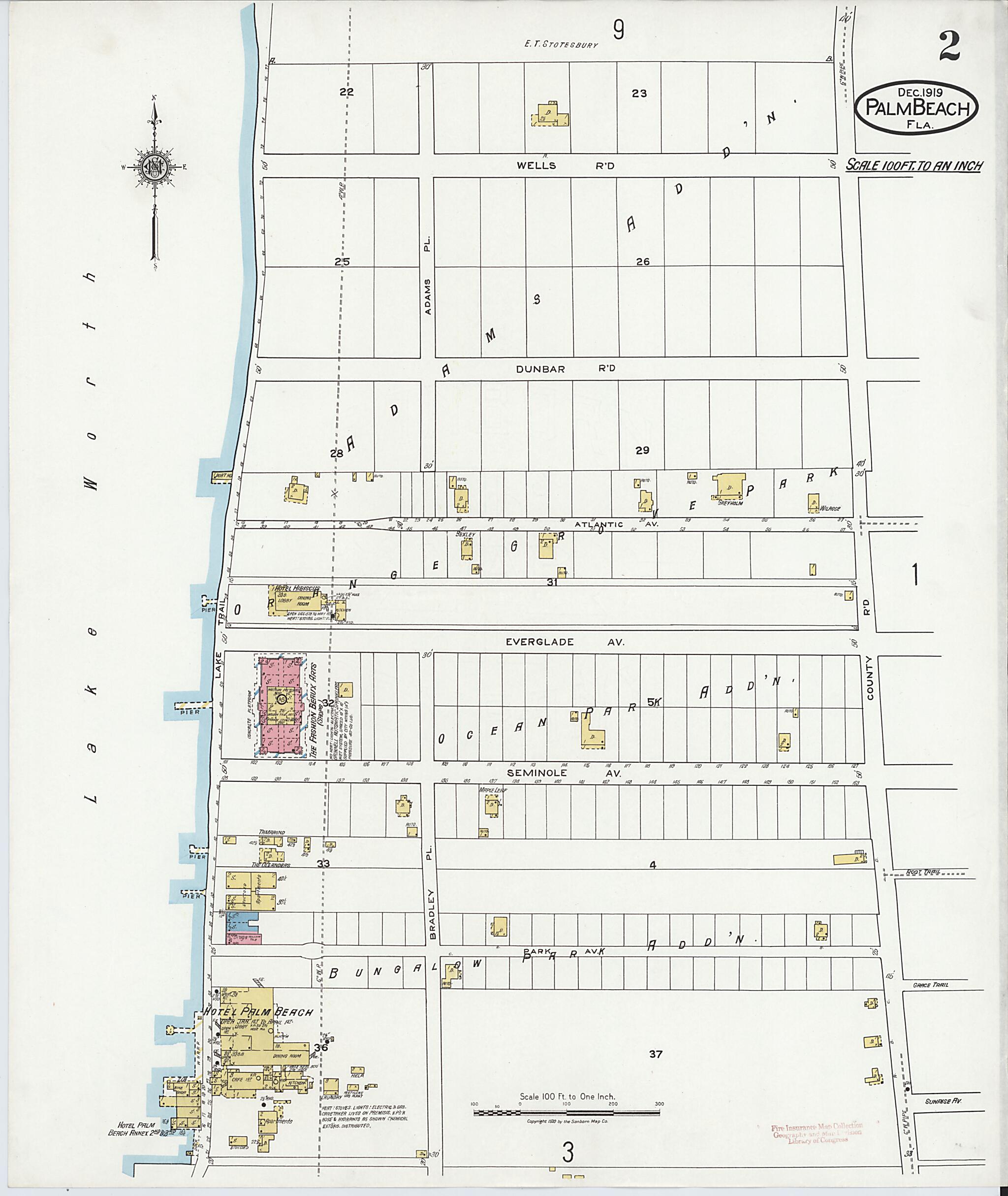 This old map of Palm Beach, Palm Beach County, Florida was created by Sanborn Map Company in 1919