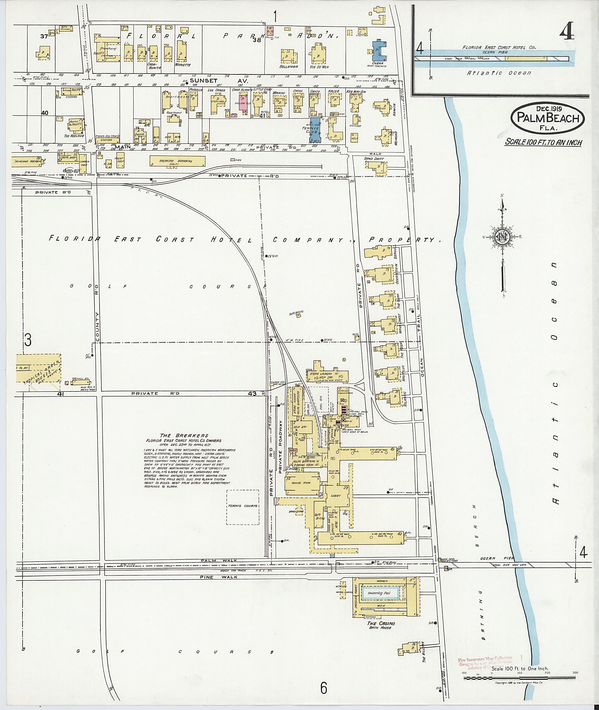 This old map of Palm Beach, Palm Beach County, Florida was created by Sanborn Map Company in 1919