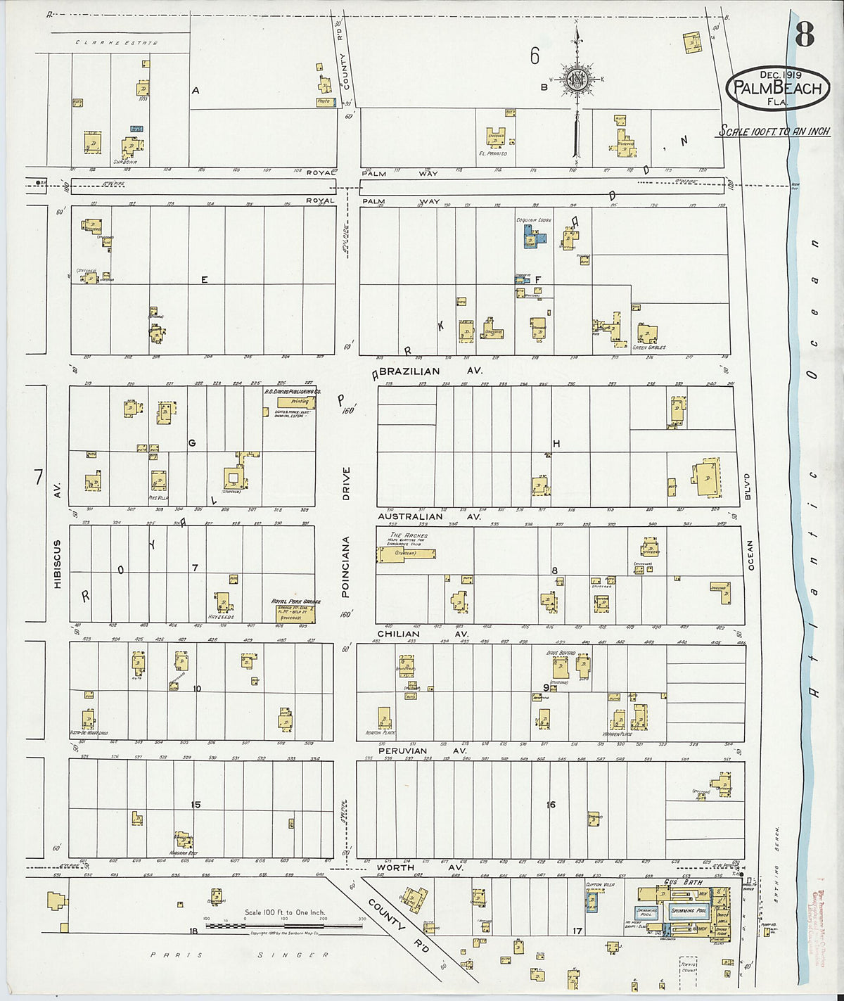 Palm Beach, Palm Beach County, Florida 1919 (Sheet 8) by Relic Map Company