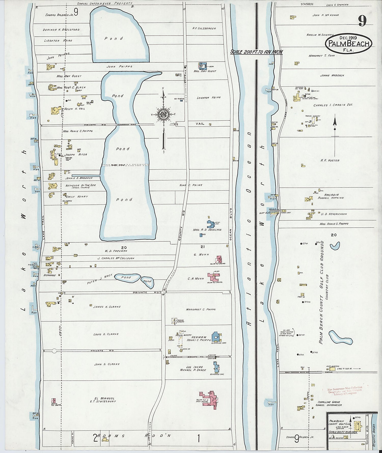 This old map of Palm Beach, Palm Beach County, Florida was created by Sanborn Map Company in 1919
