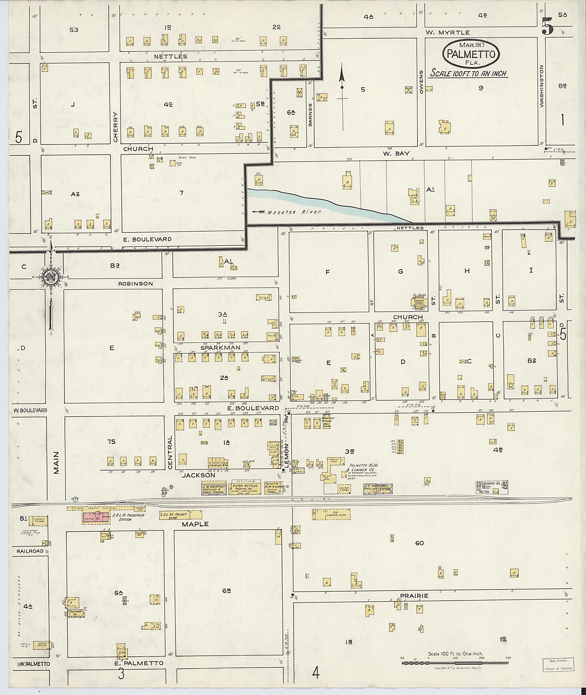 This old map of Palmetto, Manatee County, Florida was created by Sanborn Map Company in 1917