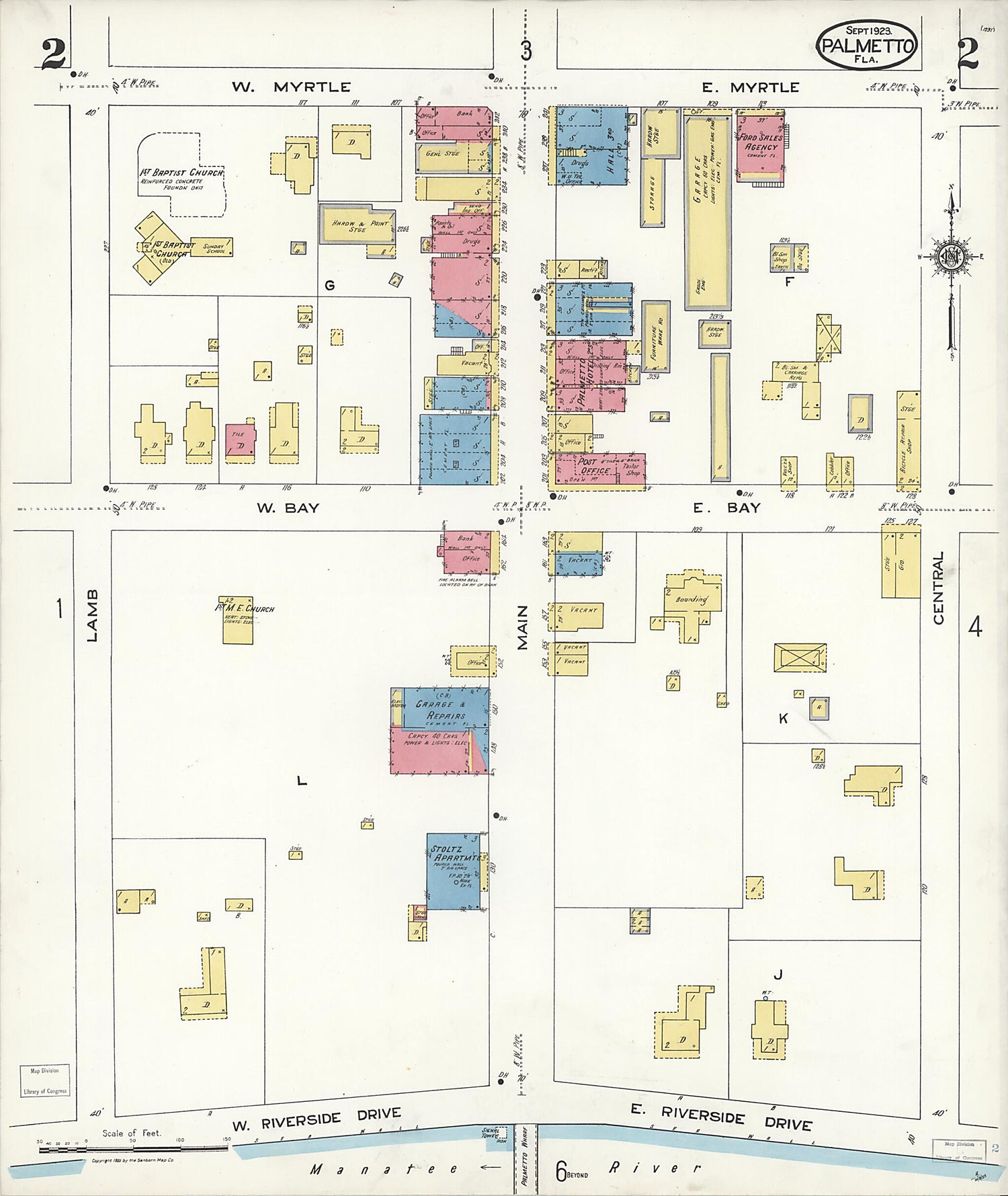 This old map of Palmetto, Manatee County, Florida was created by Sanborn Map Company in 1923