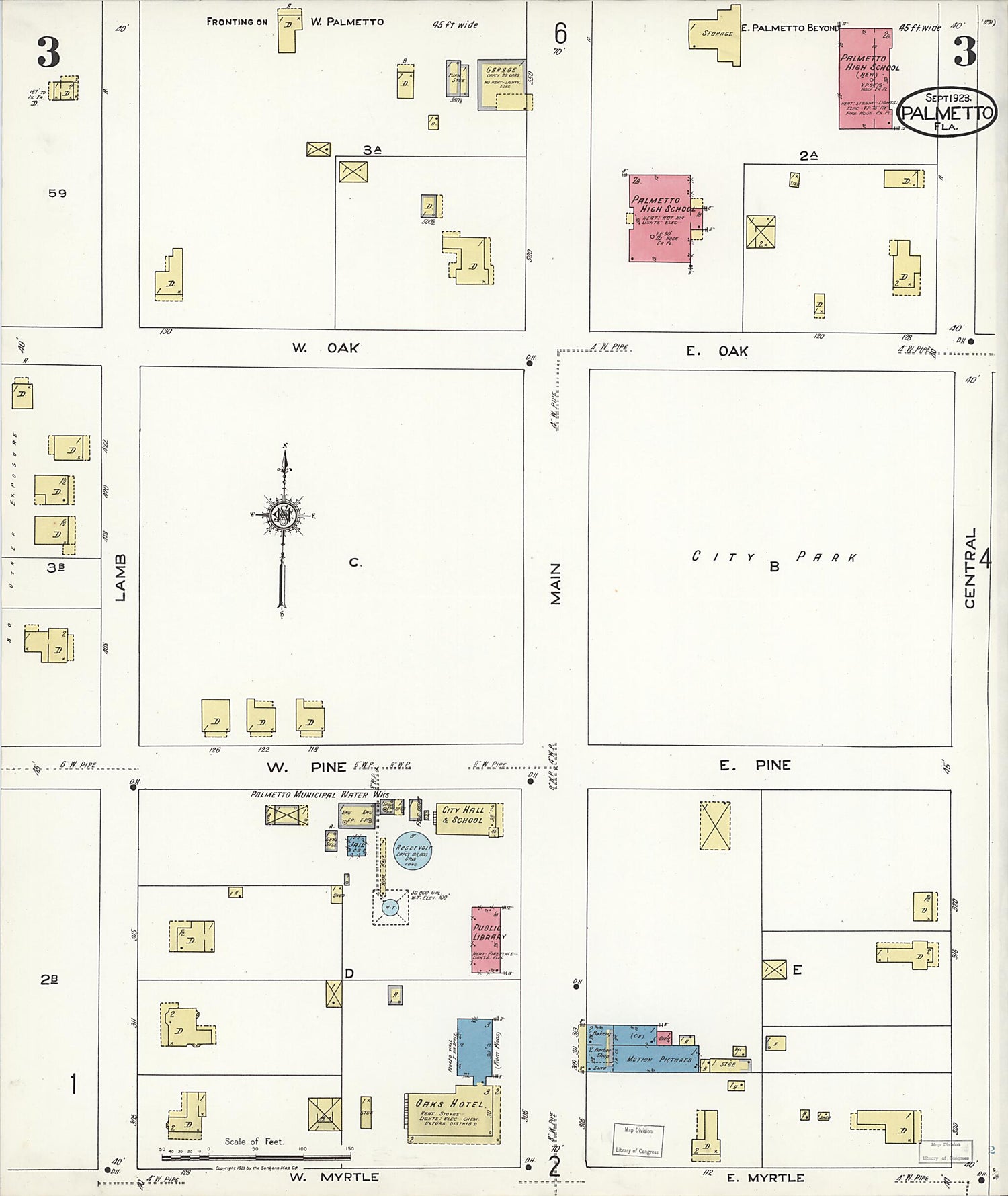 This old map of Palmetto, Manatee County, Florida was created by Sanborn Map Company in 1923