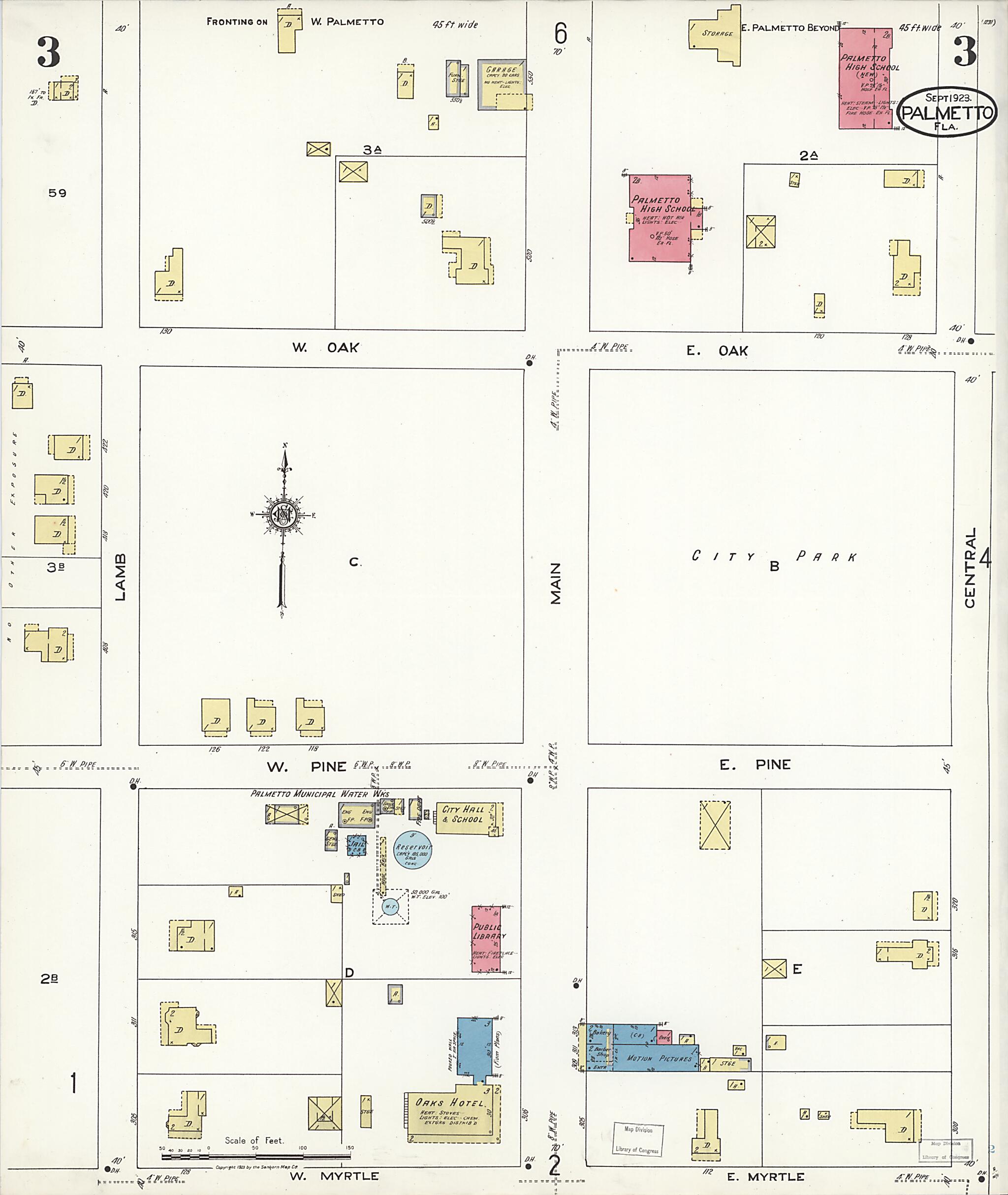 This old map of Palmetto, Manatee County, Florida was created by Sanborn Map Company in 1923