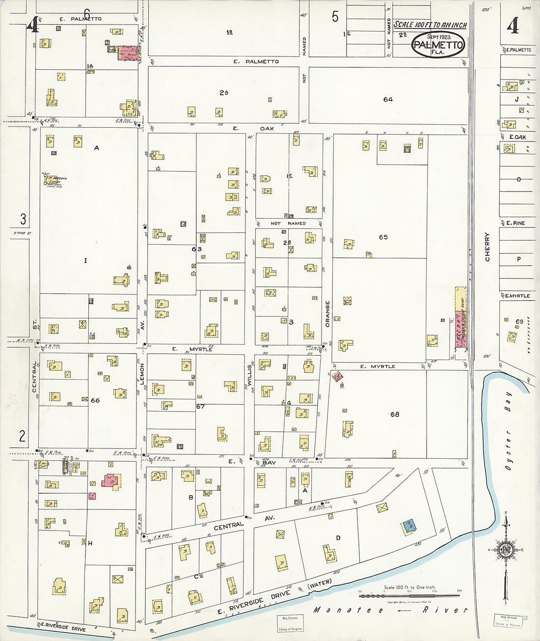 This old map of Palmetto, Manatee County, Florida was created by Sanborn Map Company in 1923