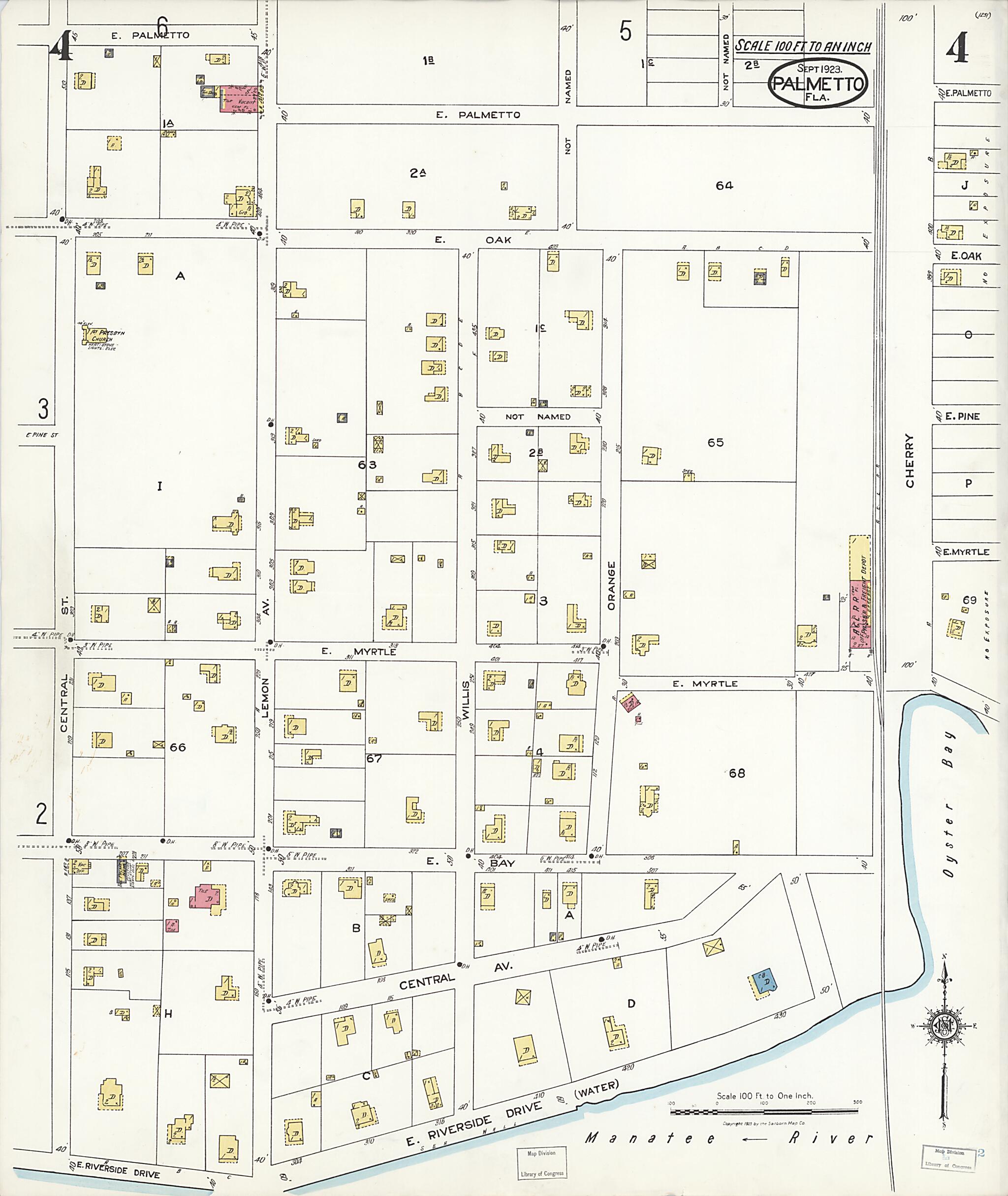 This old map of Palmetto, Manatee County, Florida was created by Sanborn Map Company in 1923