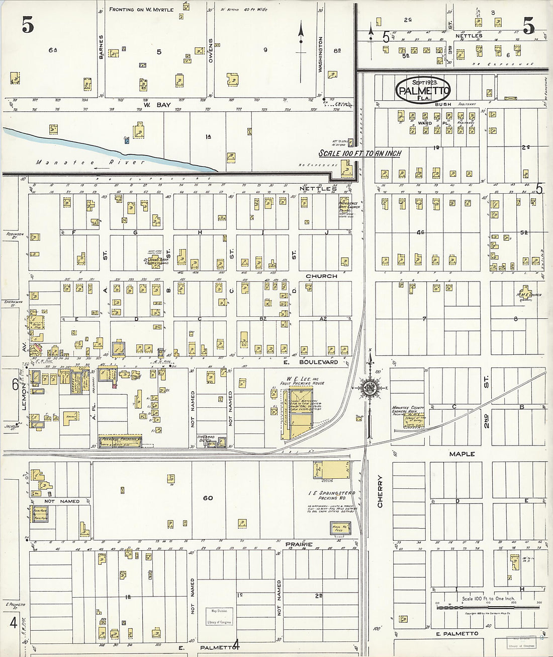 This old map of Palmetto, Manatee County, Florida was created by Sanborn Map Company in 1923