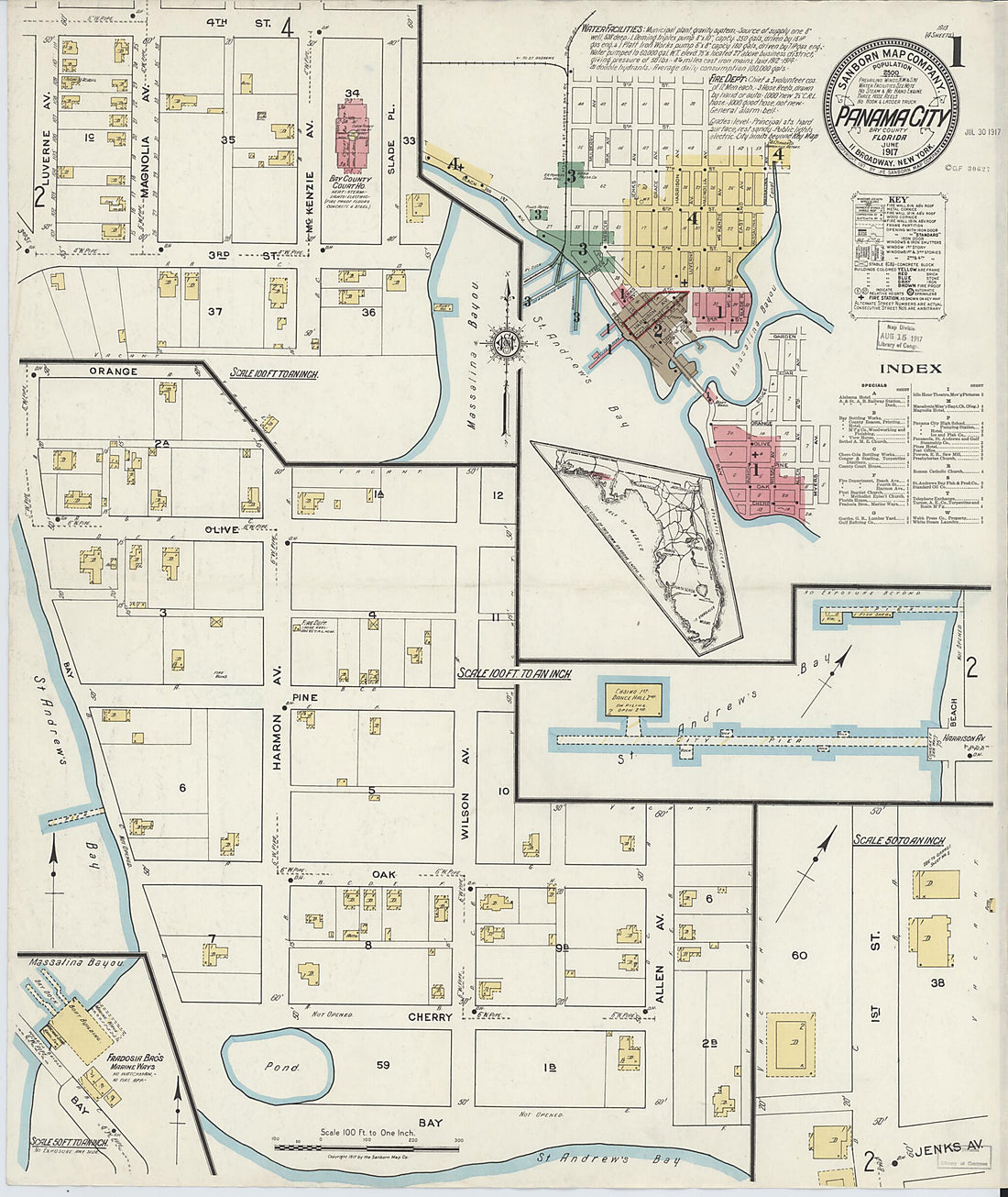 This old map of Panama City, Bay County, Florida was created by Sanborn Map Company in 1917