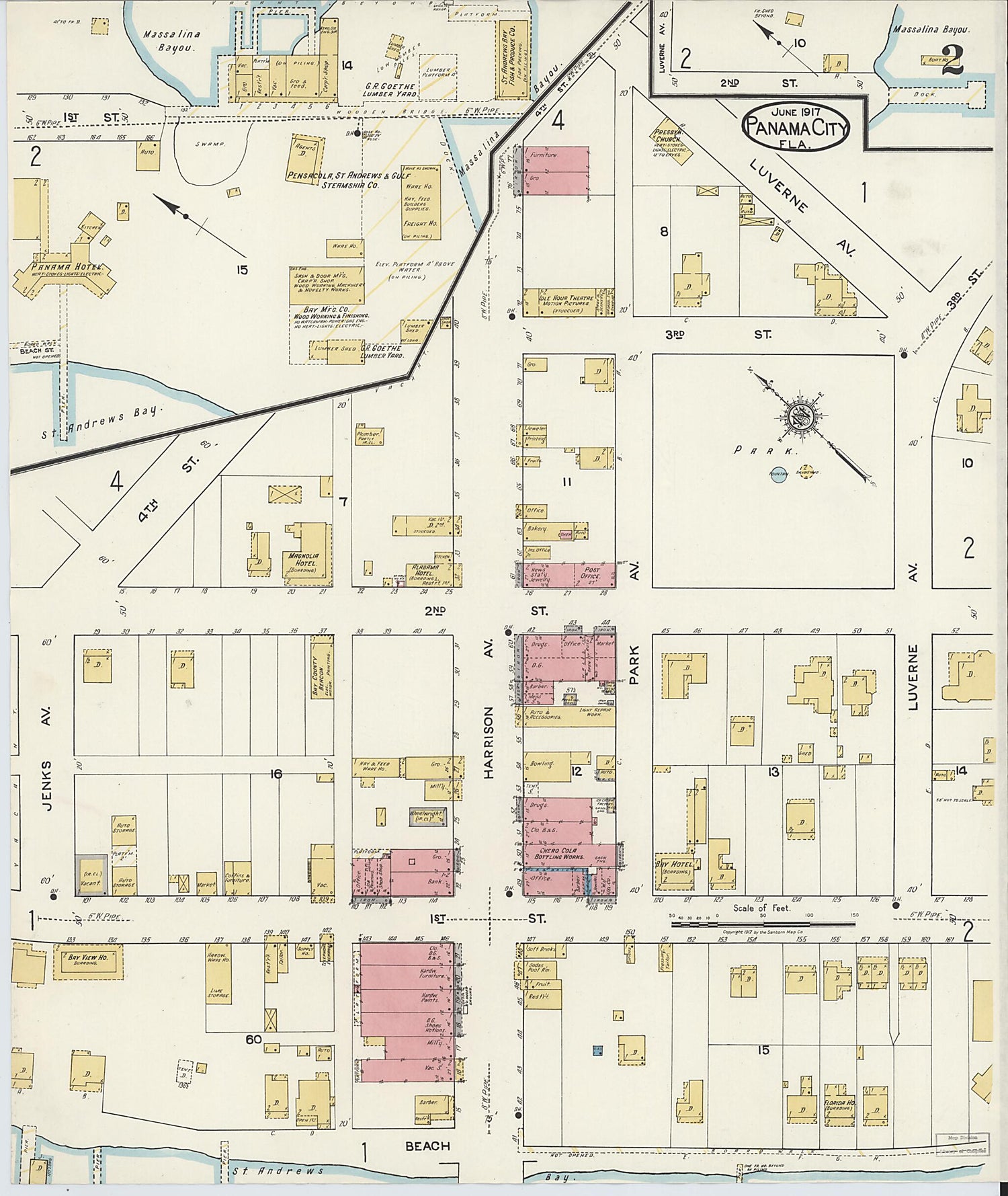 This old map of Panama City, Bay County, Florida was created by Sanborn Map Company in 1917