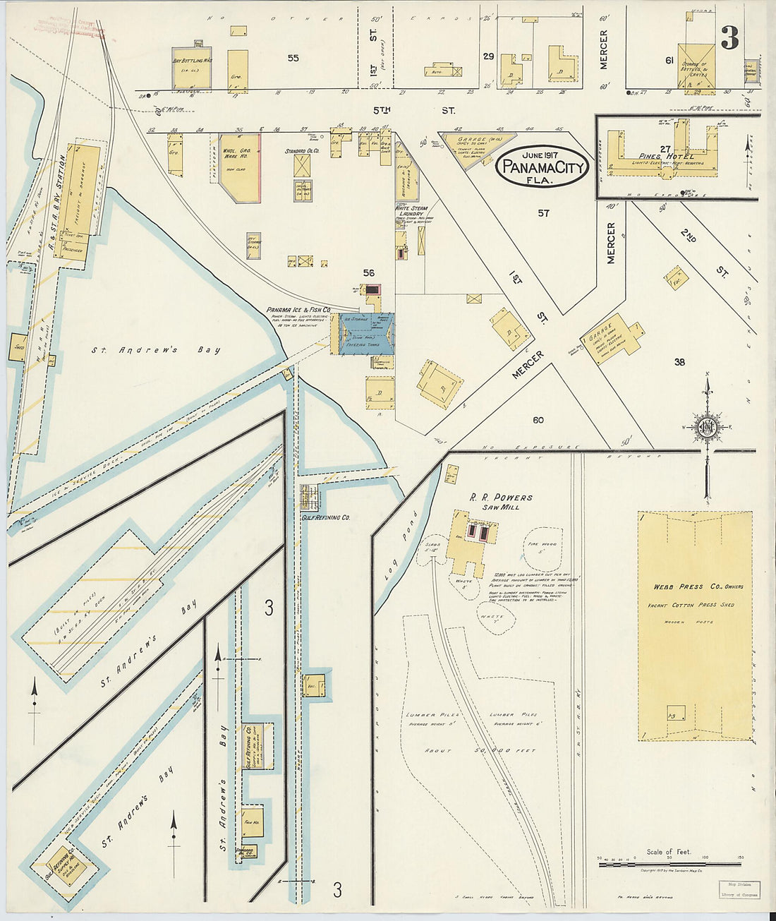 This old map of Panama City, Bay County, Florida was created by Sanborn Map Company in 1917