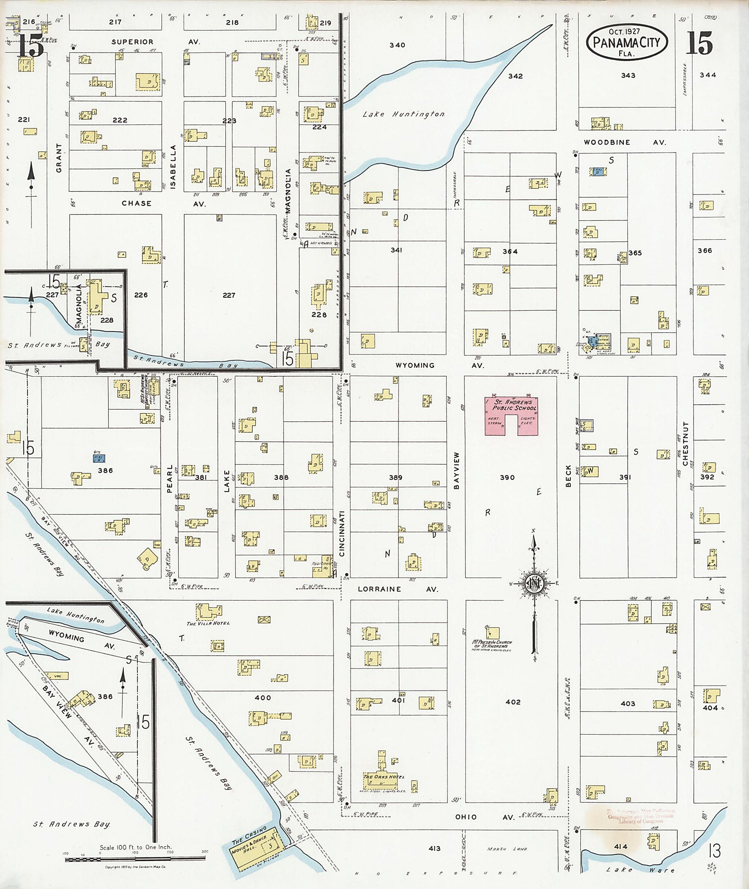 This old map of Panama City, Bay County, Florida was created by Sanborn Map Company in 1927