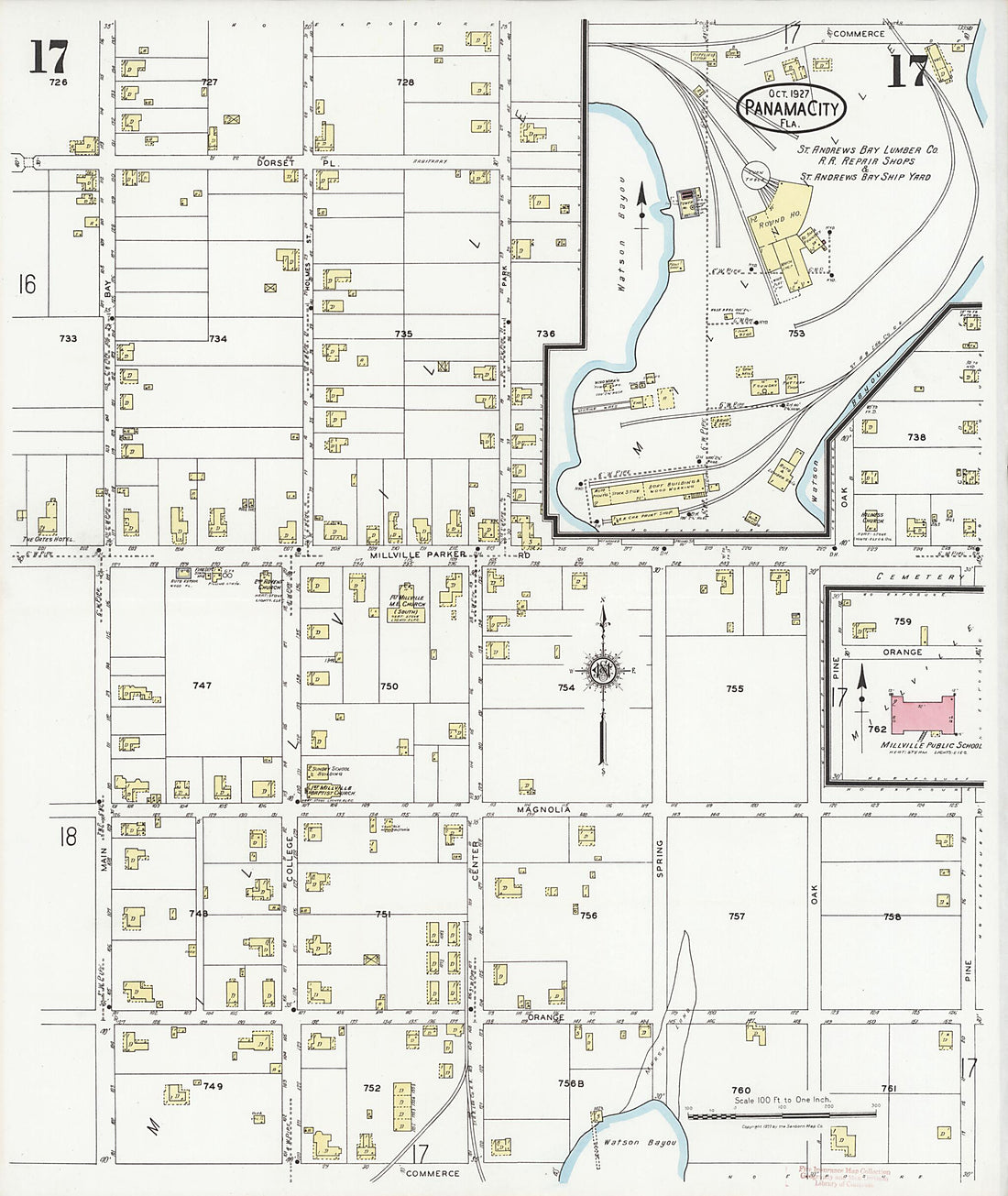 This old map of Panama City, Bay County, Florida was created by Sanborn Map Company in 1927