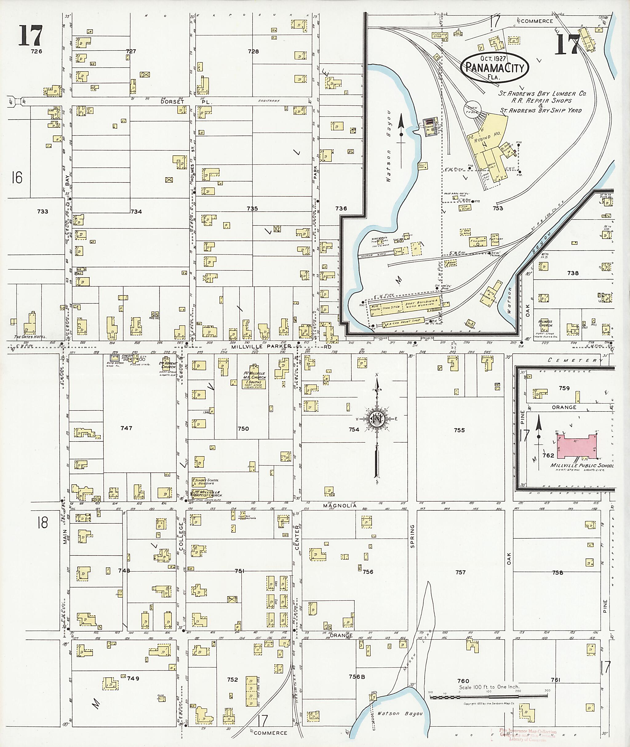 This old map of Panama City, Bay County, Florida was created by Sanborn Map Company in 1927