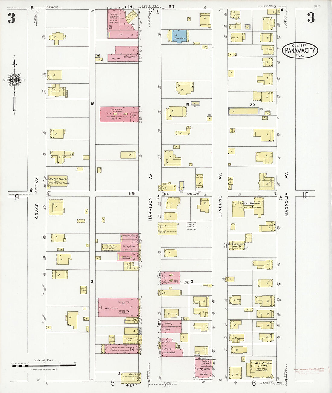 This old map of Panama City, Bay County, Florida was created by Sanborn Map Company in 1927