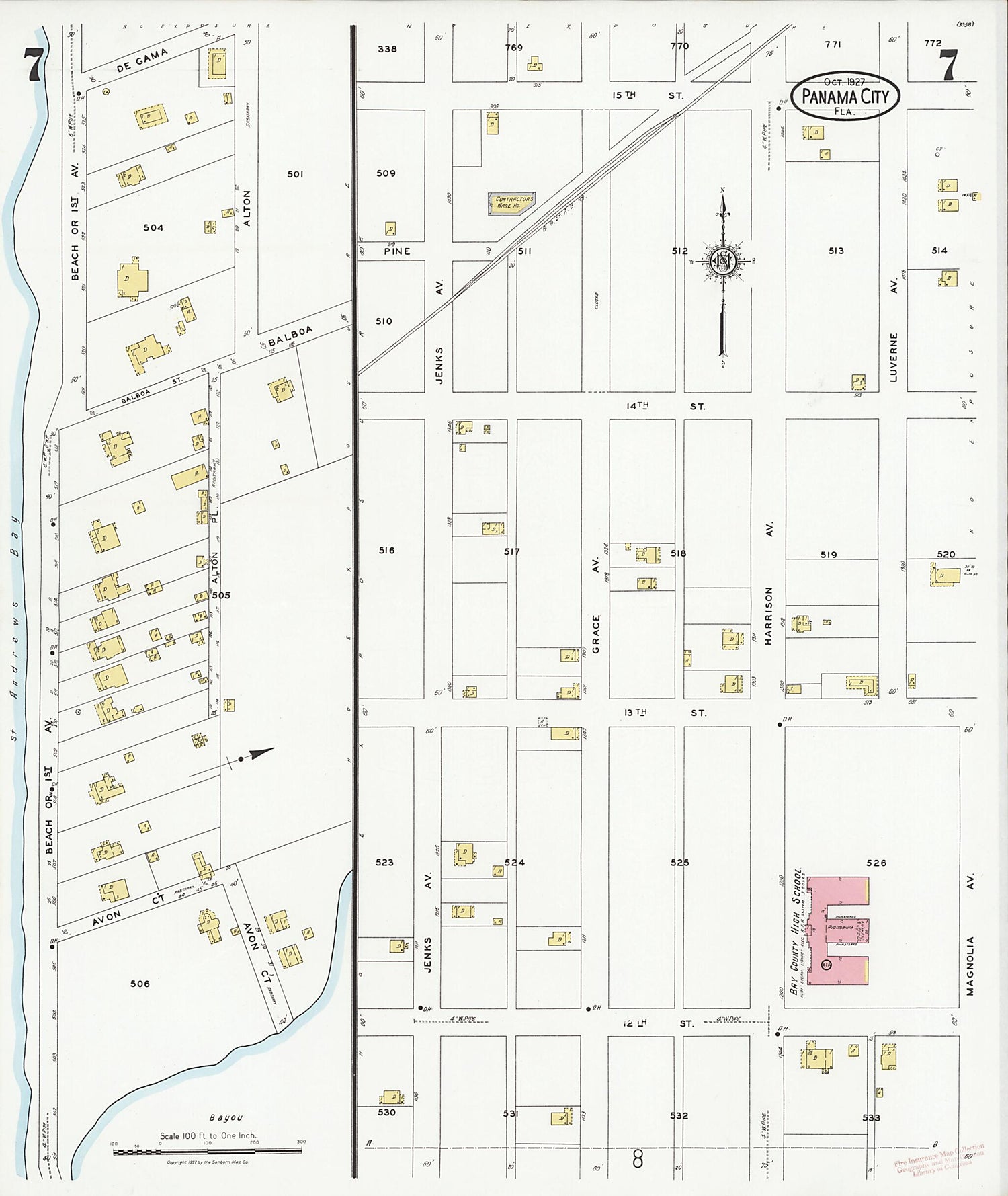 This old map of Panama City, Bay County, Florida was created by Sanborn Map Company in 1927