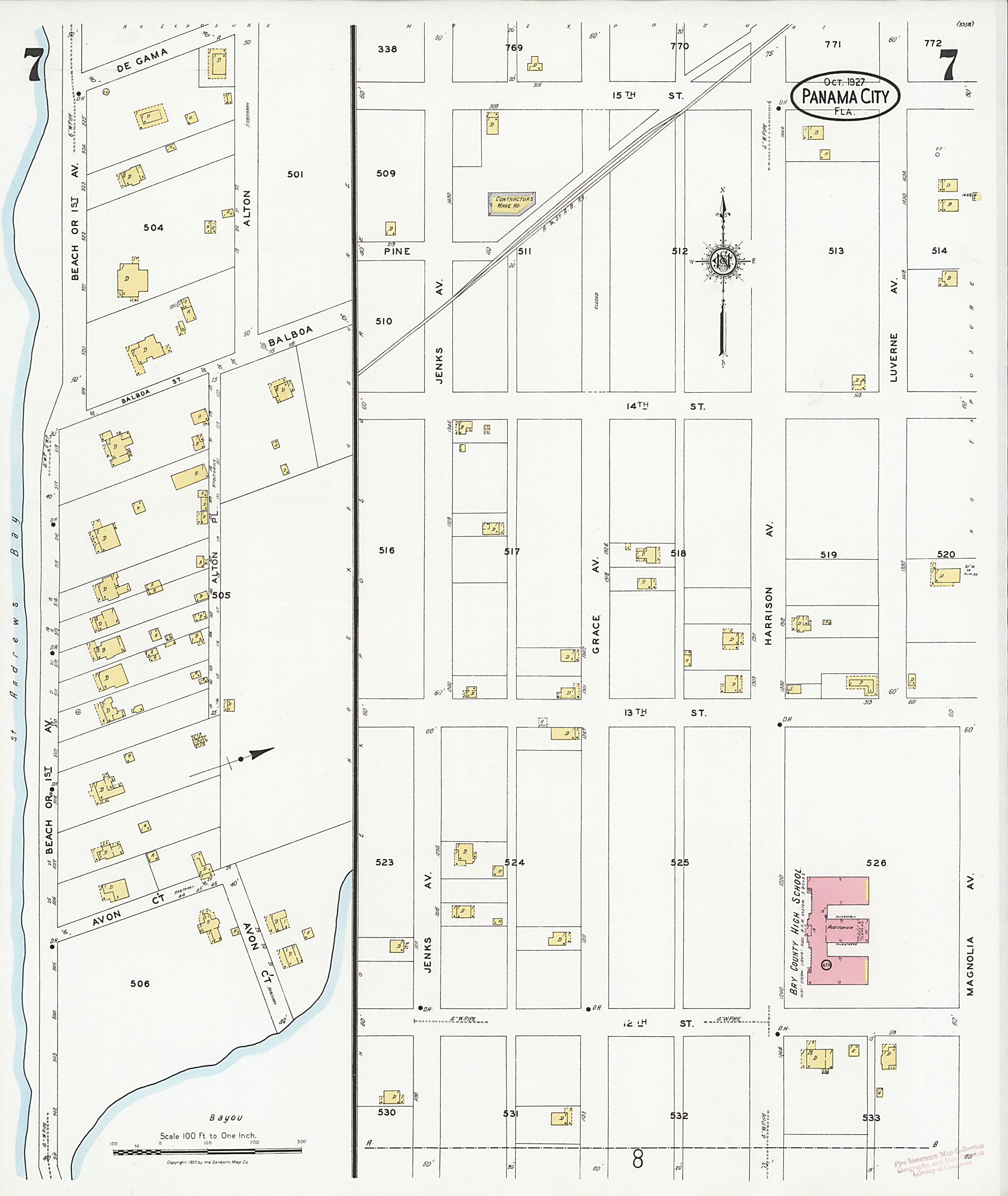 This old map of Panama City, Bay County, Florida was created by Sanborn Map Company in 1927