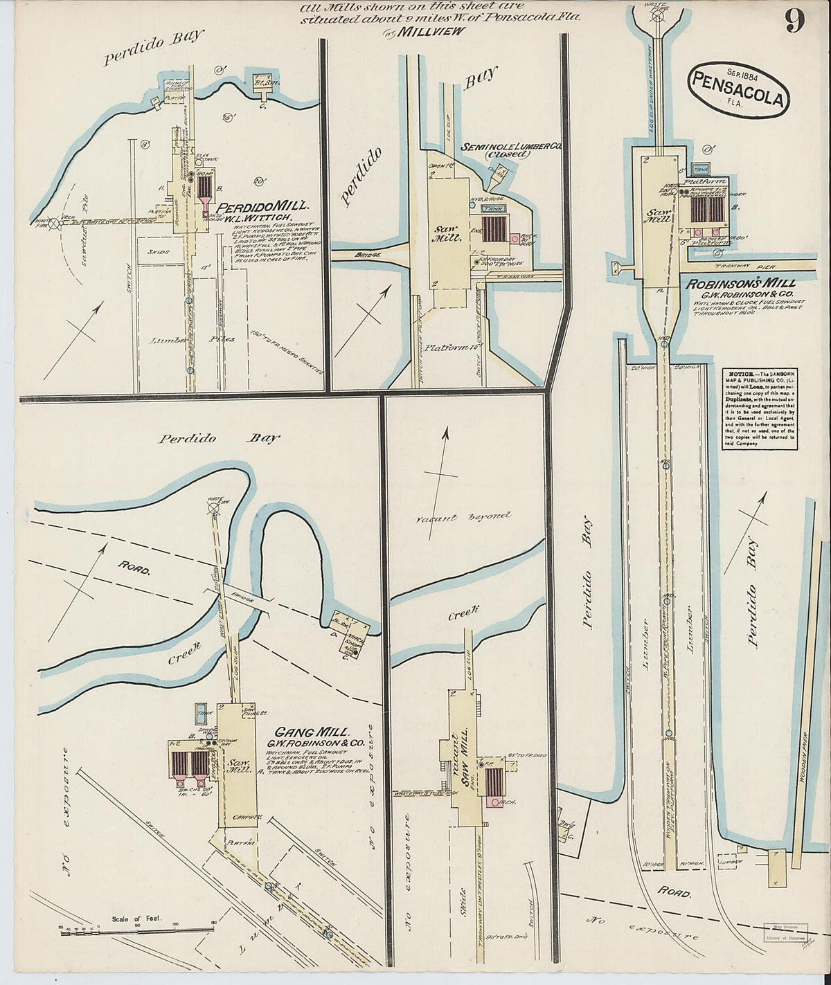 Pensacola, Escambia County, Florida 1884 (Sheet 9) by Relic Map Company