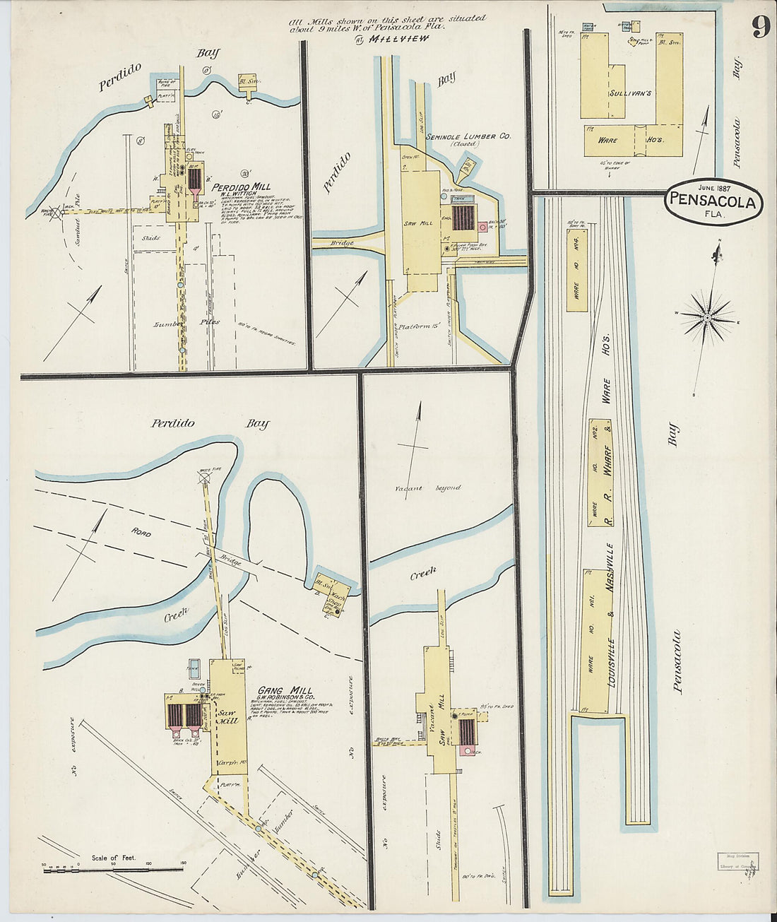 This old map of Woolsey, Escambia County, Florida was created by Sanborn Map Company in 1887