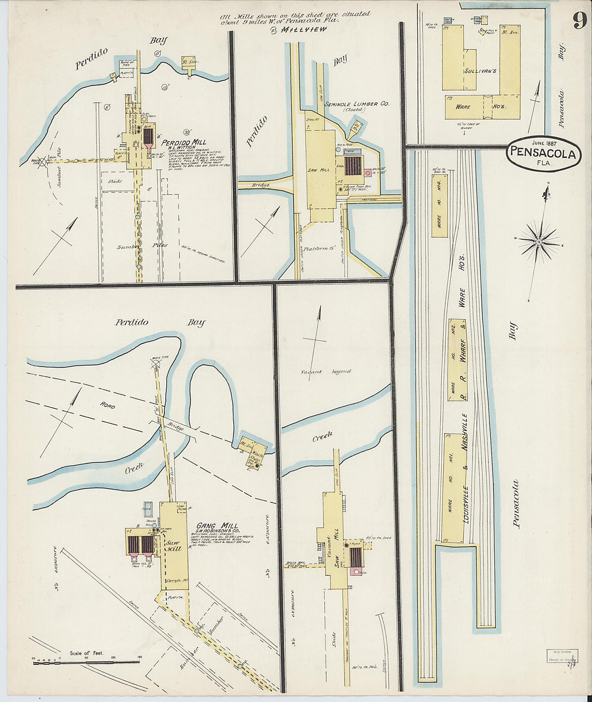 Pensacola, Escambia County, Florida 1887 (Sheet 9) by Relic Map Company
