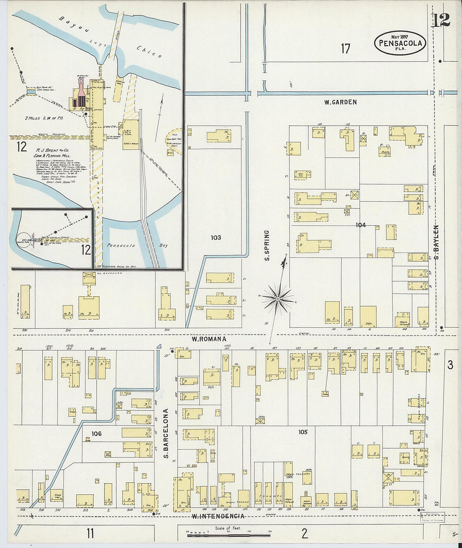 This old map of Woolsey, Escambia County, Florida was created by Sanborn Map Company in 1897