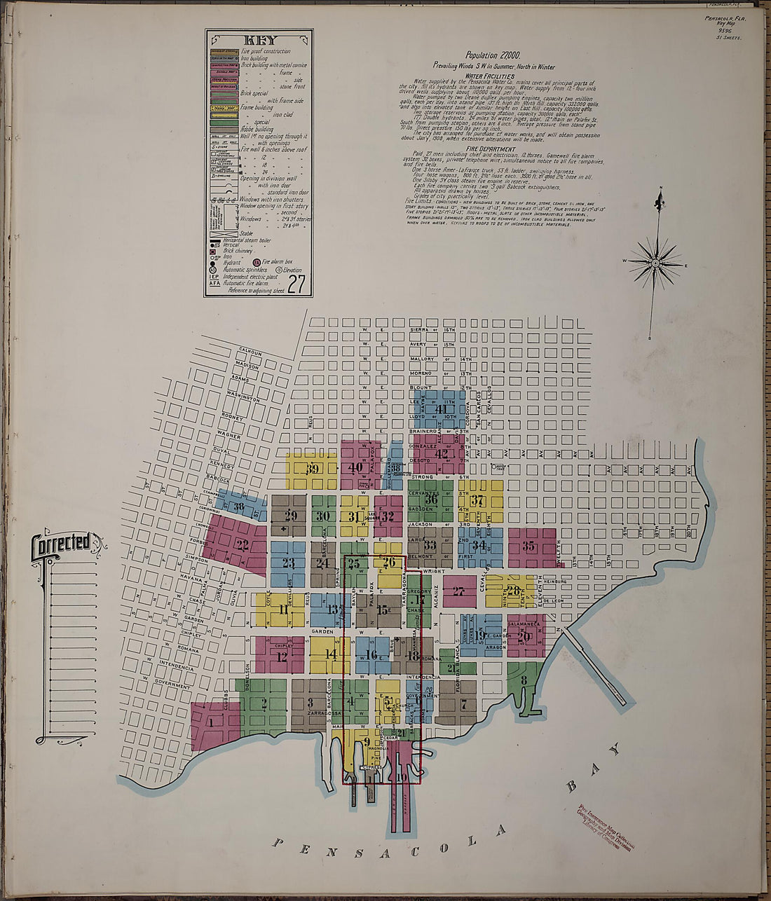 This old map of Pensacola, Escambia County, Florida was created by Sanborn Map Company in 1907