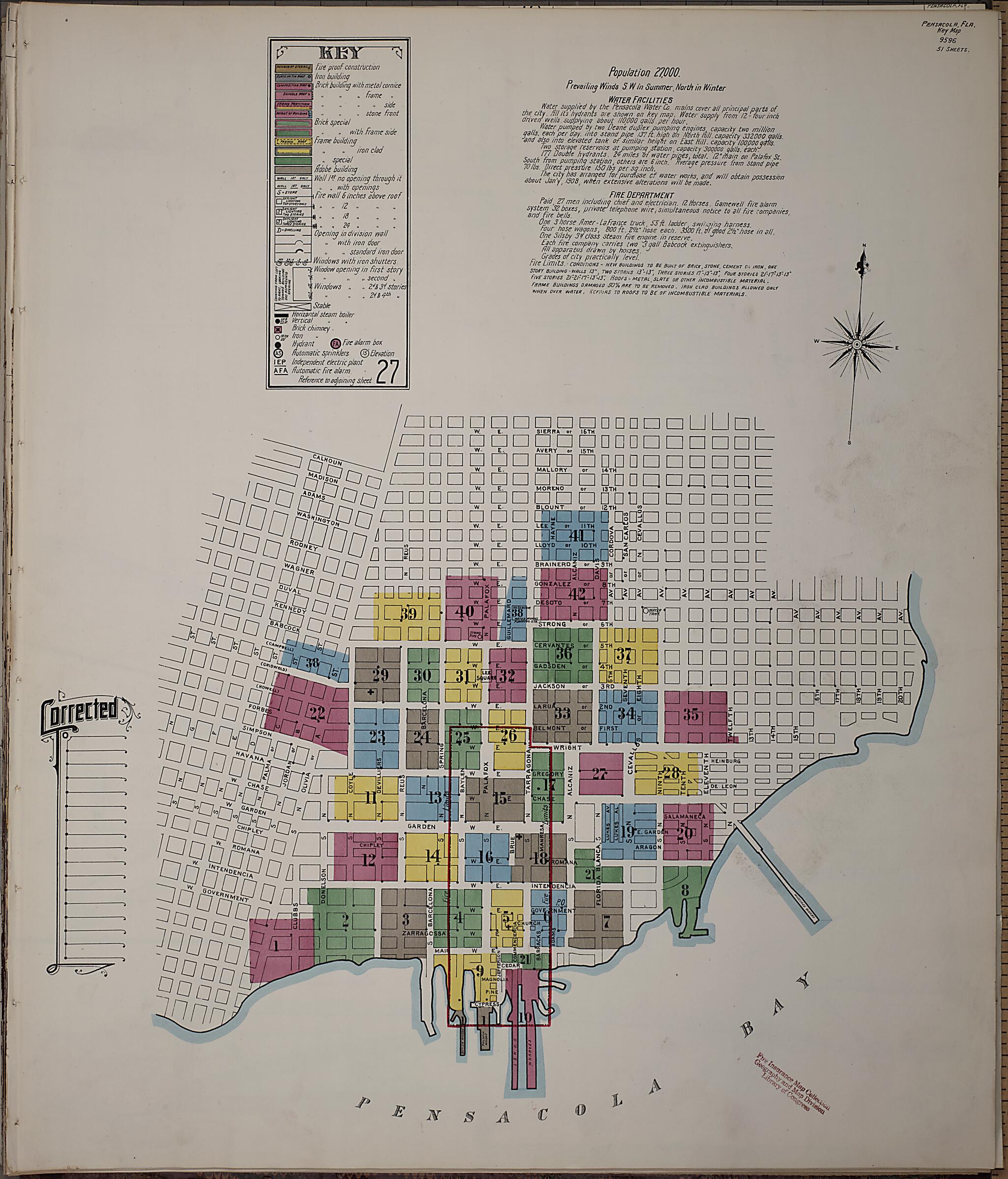 This old map of Pensacola, Escambia County, Florida was created by Sanborn Map Company in 1907