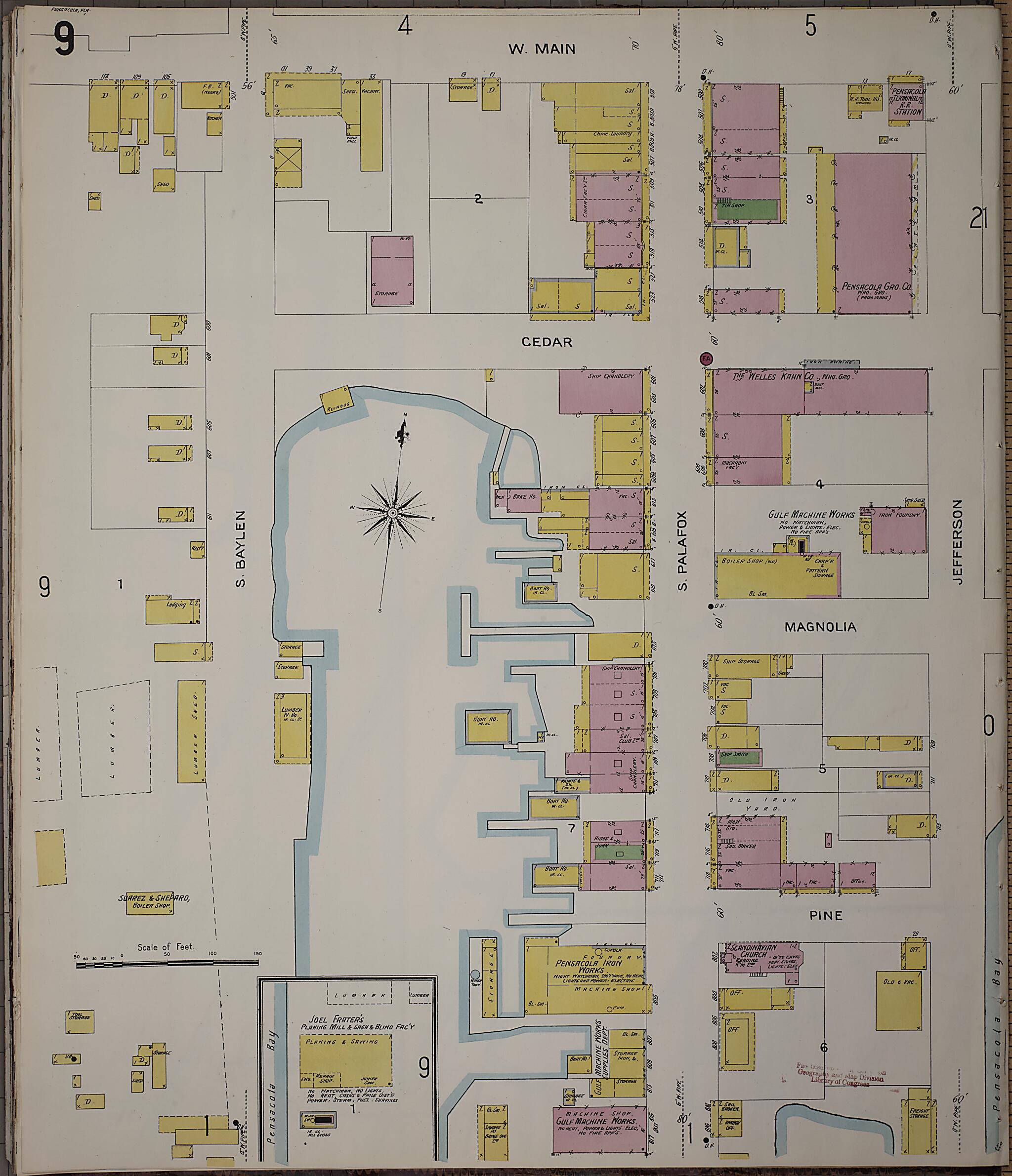 This old map of Pensacola, Escambia County, Florida was created by Sanborn Map Company in 1907