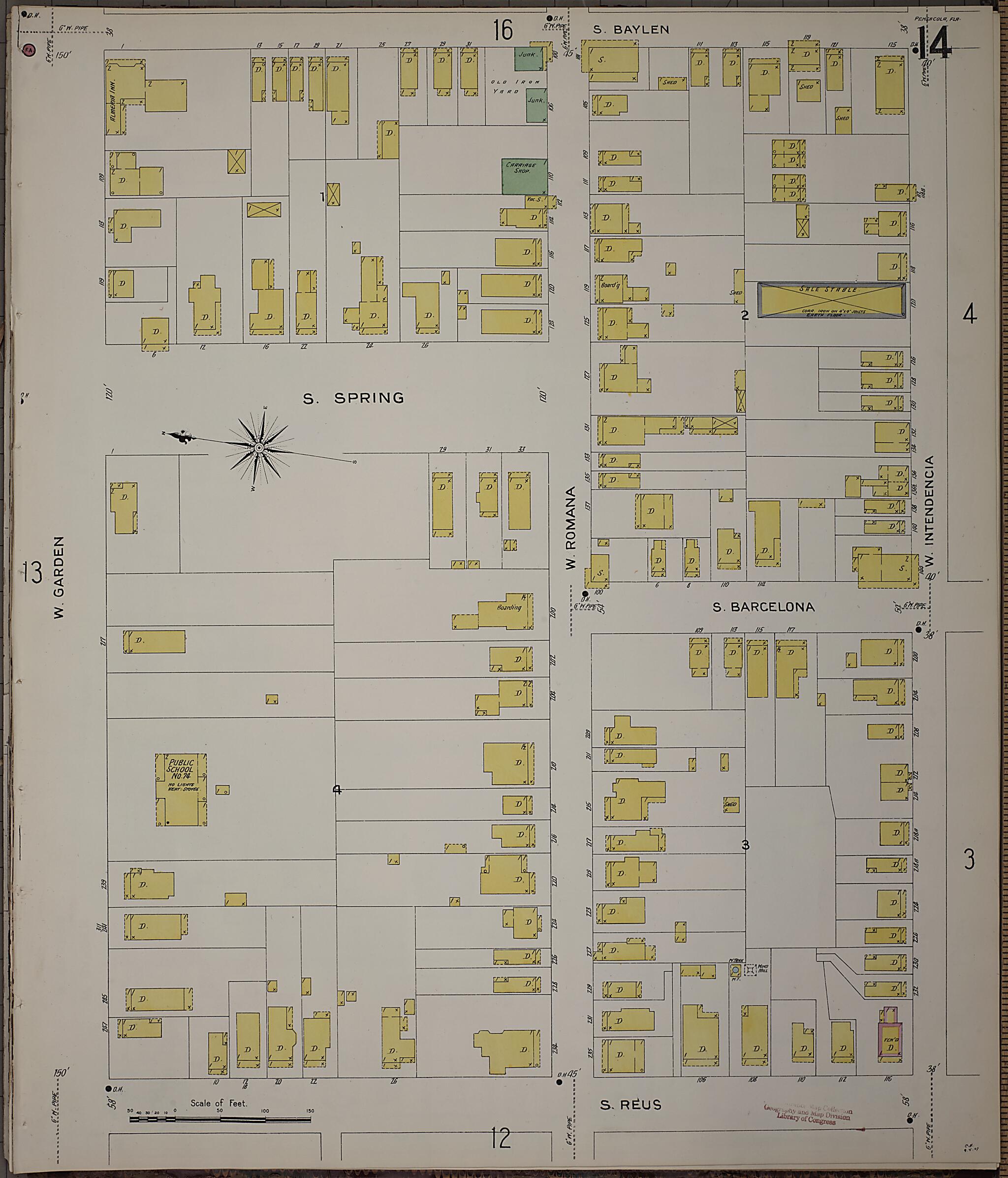 This old map of Pensacola, Escambia County, Florida was created by Sanborn Map Company in 1907