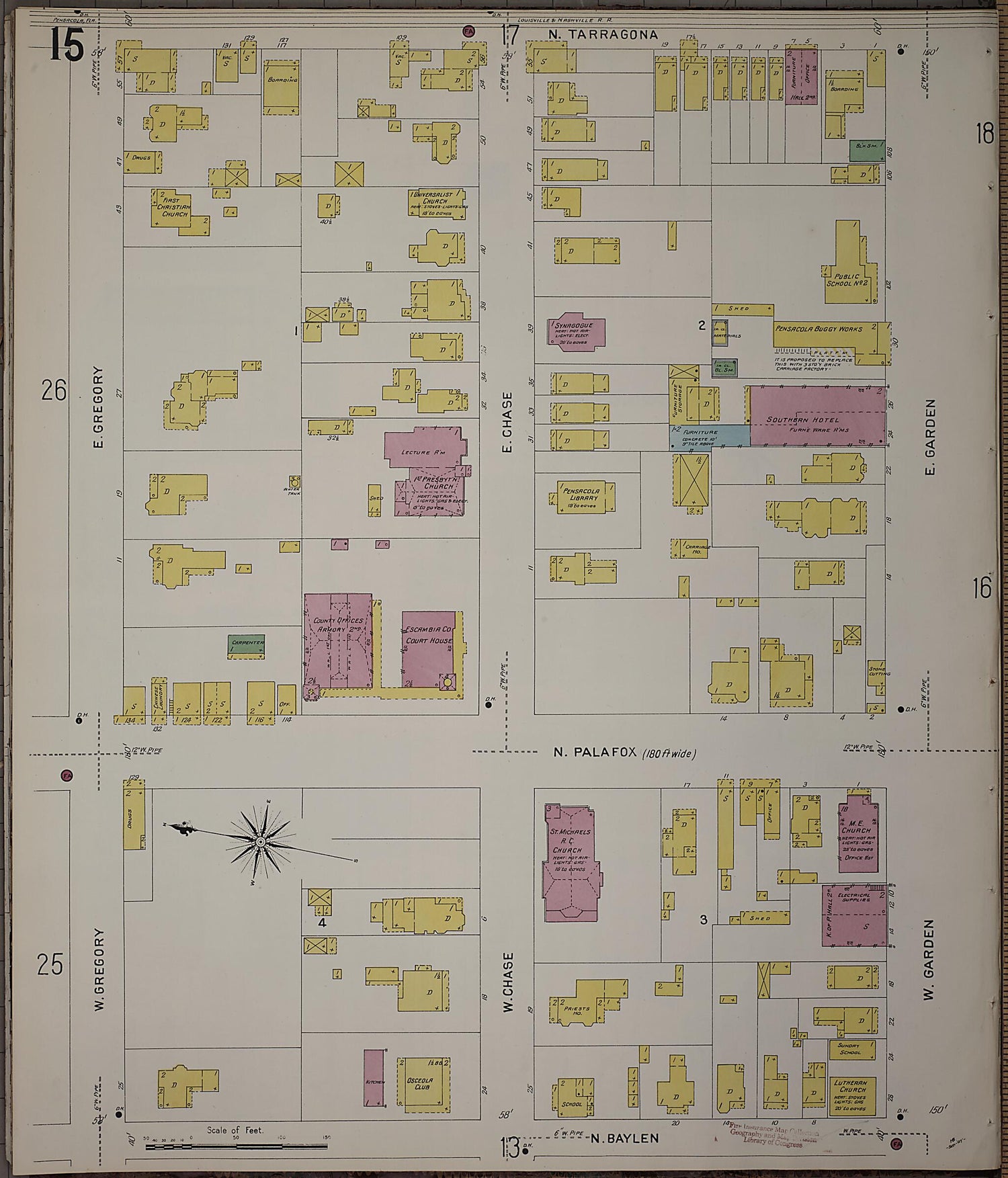 This old map of Pensacola, Escambia County, Florida was created by Sanborn Map Company in 1907