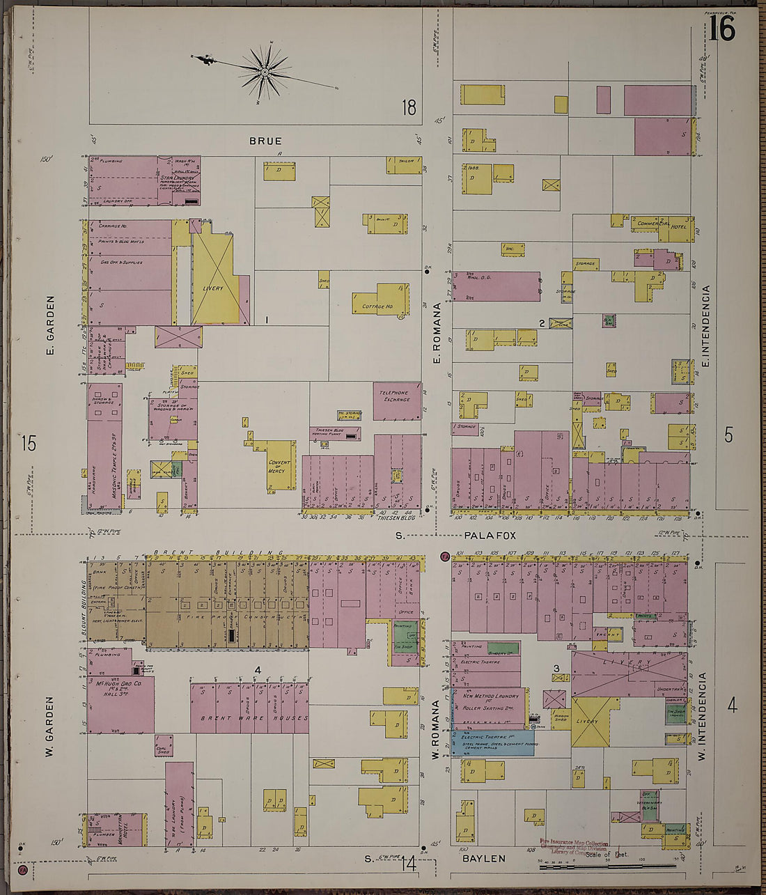 This old map of Pensacola, Escambia County, Florida was created by Sanborn Map Company in 1907