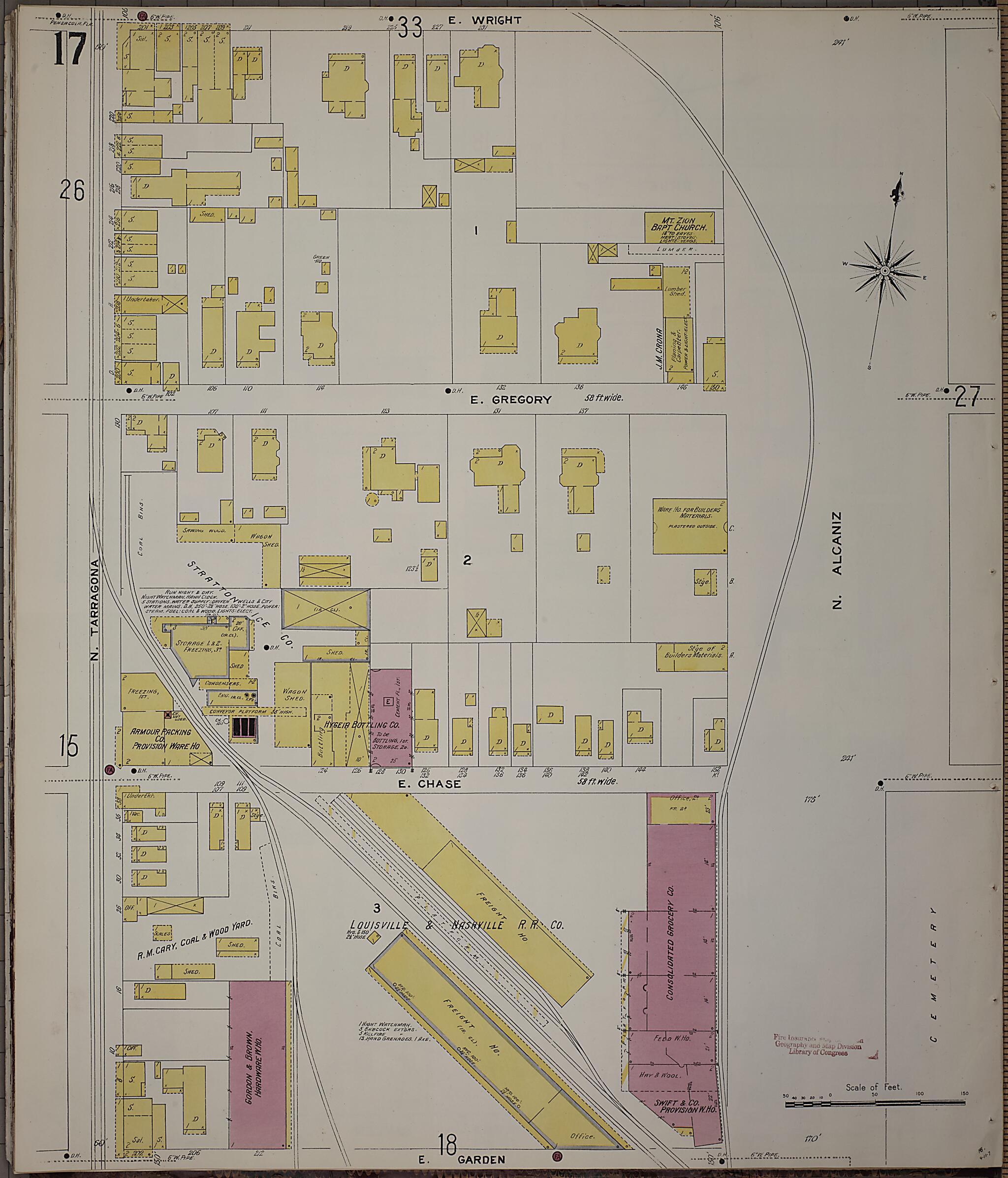 This old map of Pensacola, Escambia County, Florida was created by Sanborn Map Company in 1907