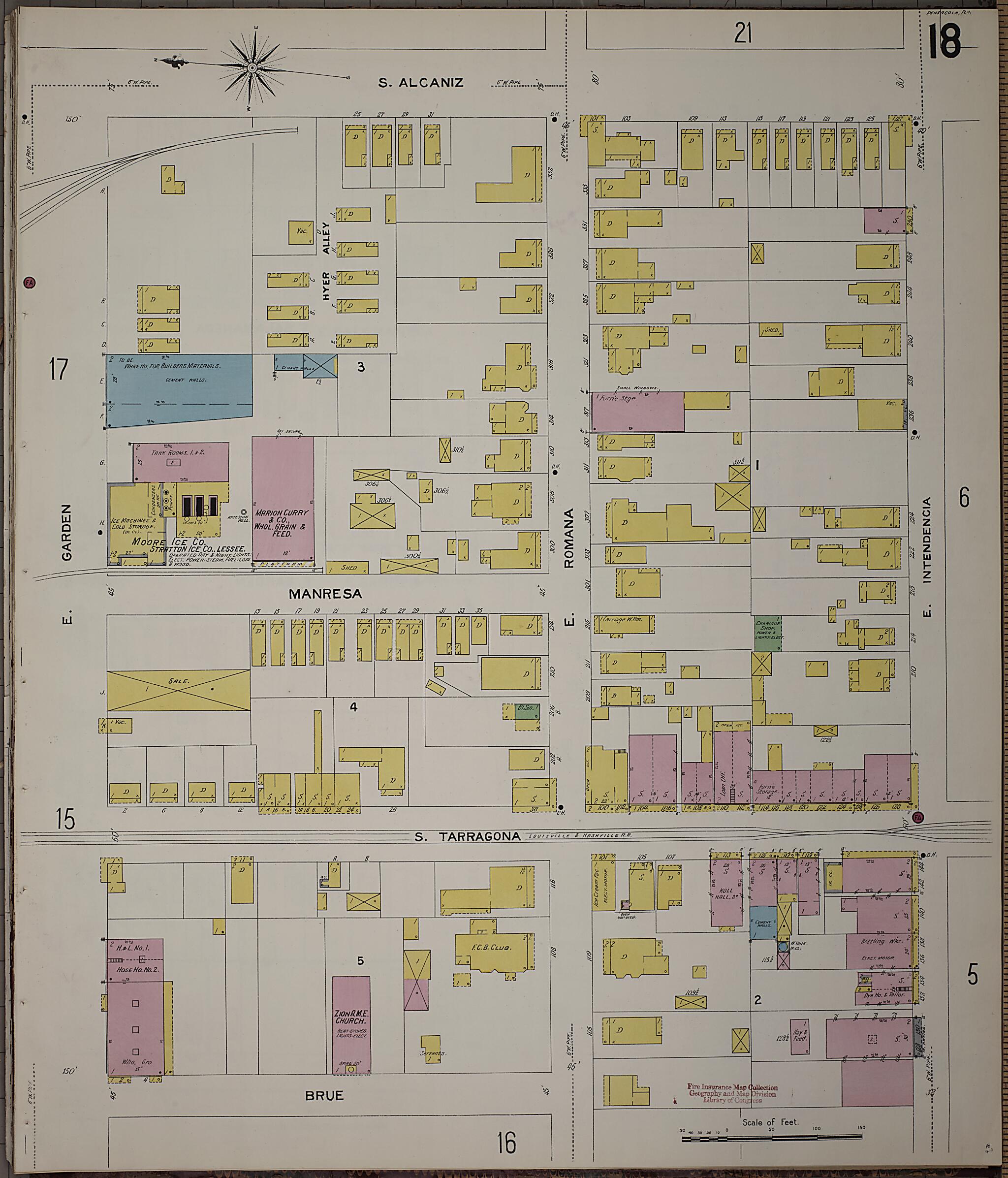 This old map of Pensacola, Escambia County, Florida was created by Sanborn Map Company in 1907