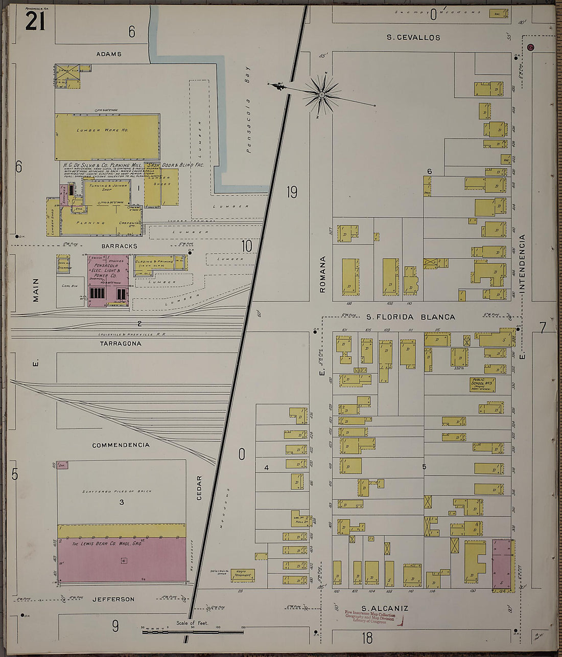 This old map of Pensacola, Escambia County, Florida was created by Sanborn Map Company in 1907