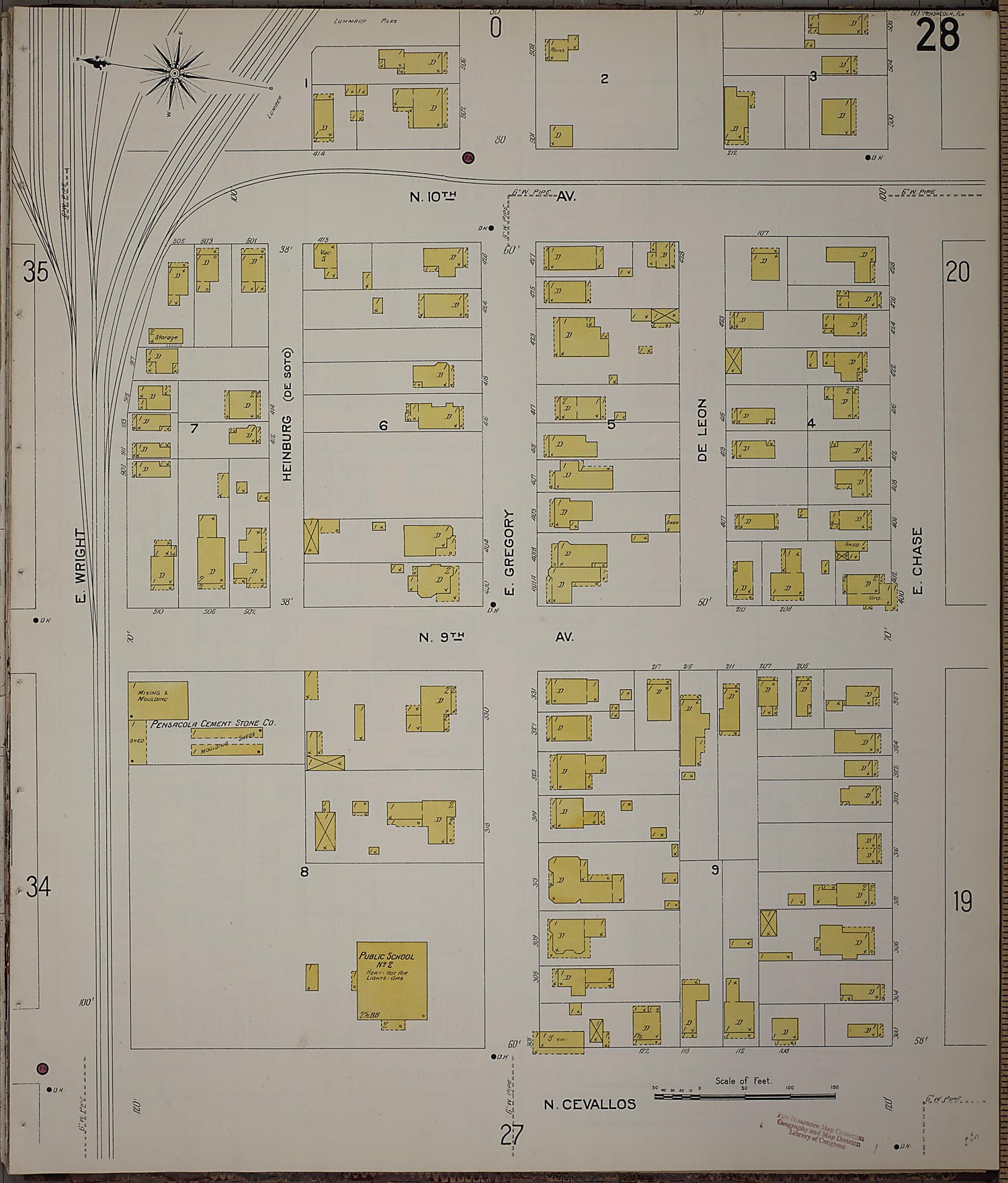 This old map of Pensacola, Escambia County, Florida was created by Sanborn Map Company in 1907