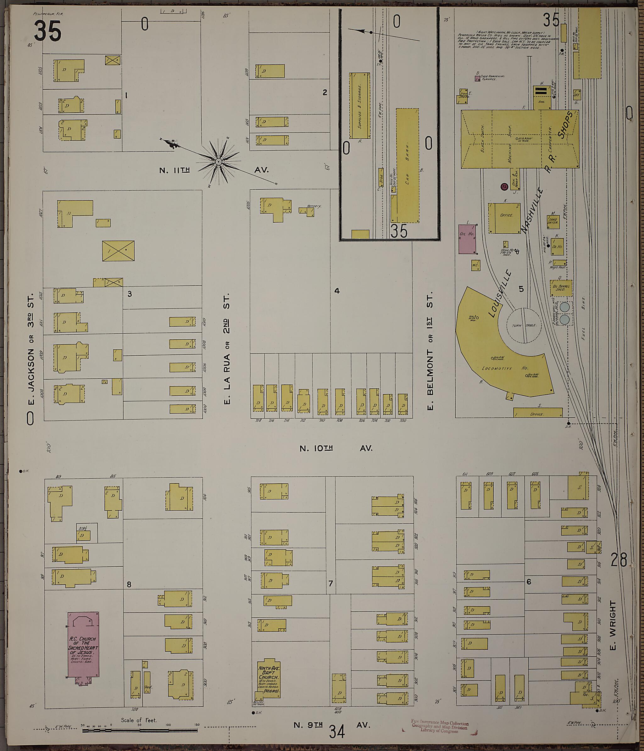 This old map of Pensacola, Escambia County, Florida was created by Sanborn Map Company in 1907