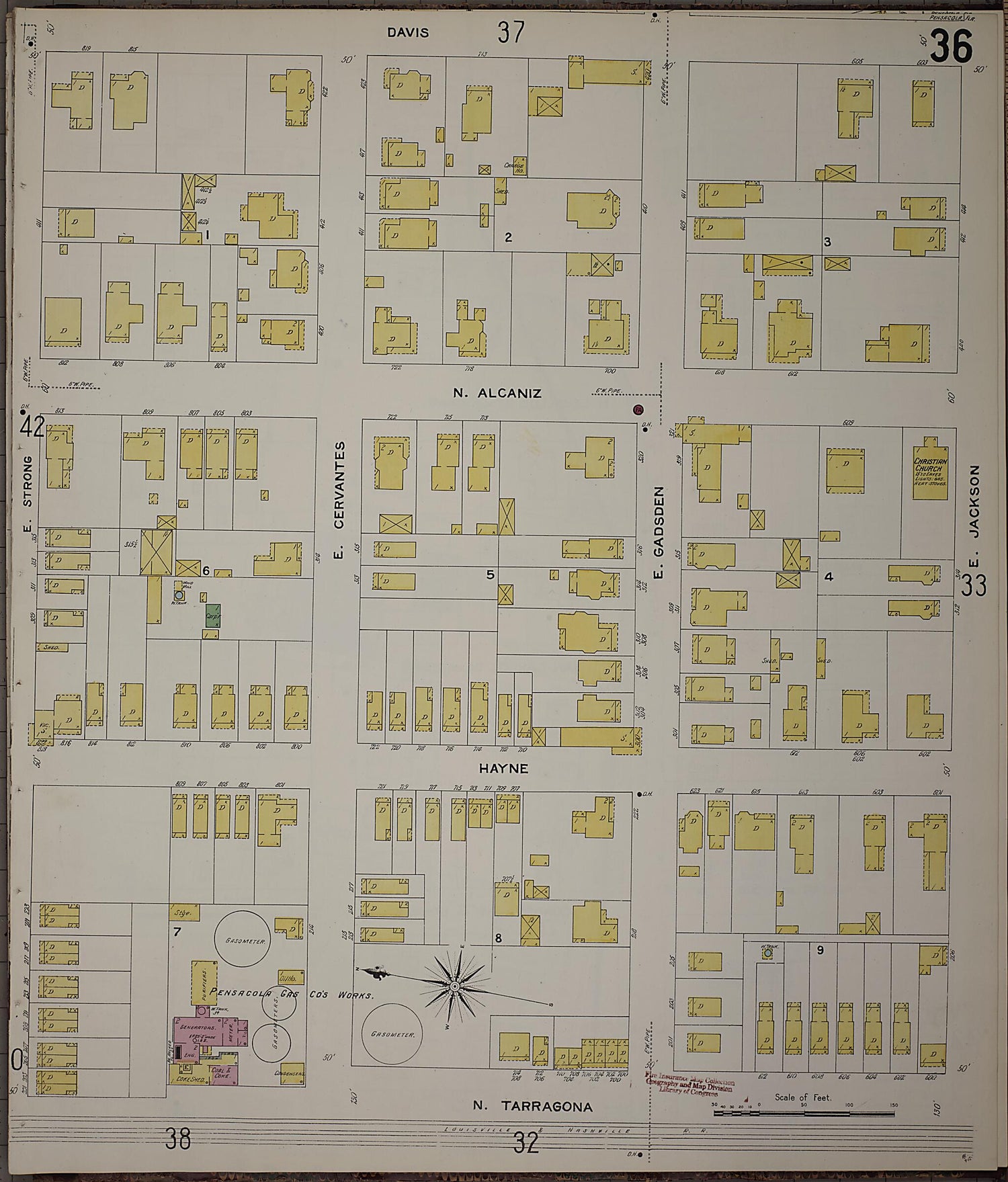 This old map of Pensacola, Escambia County, Florida was created by Sanborn Map Company in 1907