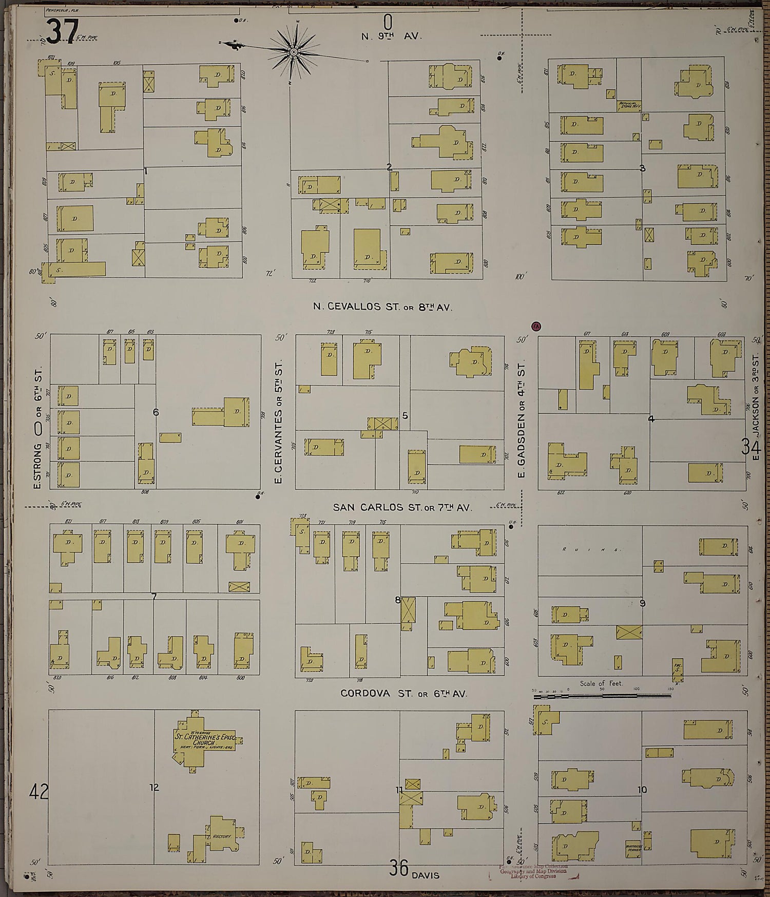 This old map of Pensacola, Escambia County, Florida was created by Sanborn Map Company in 1907