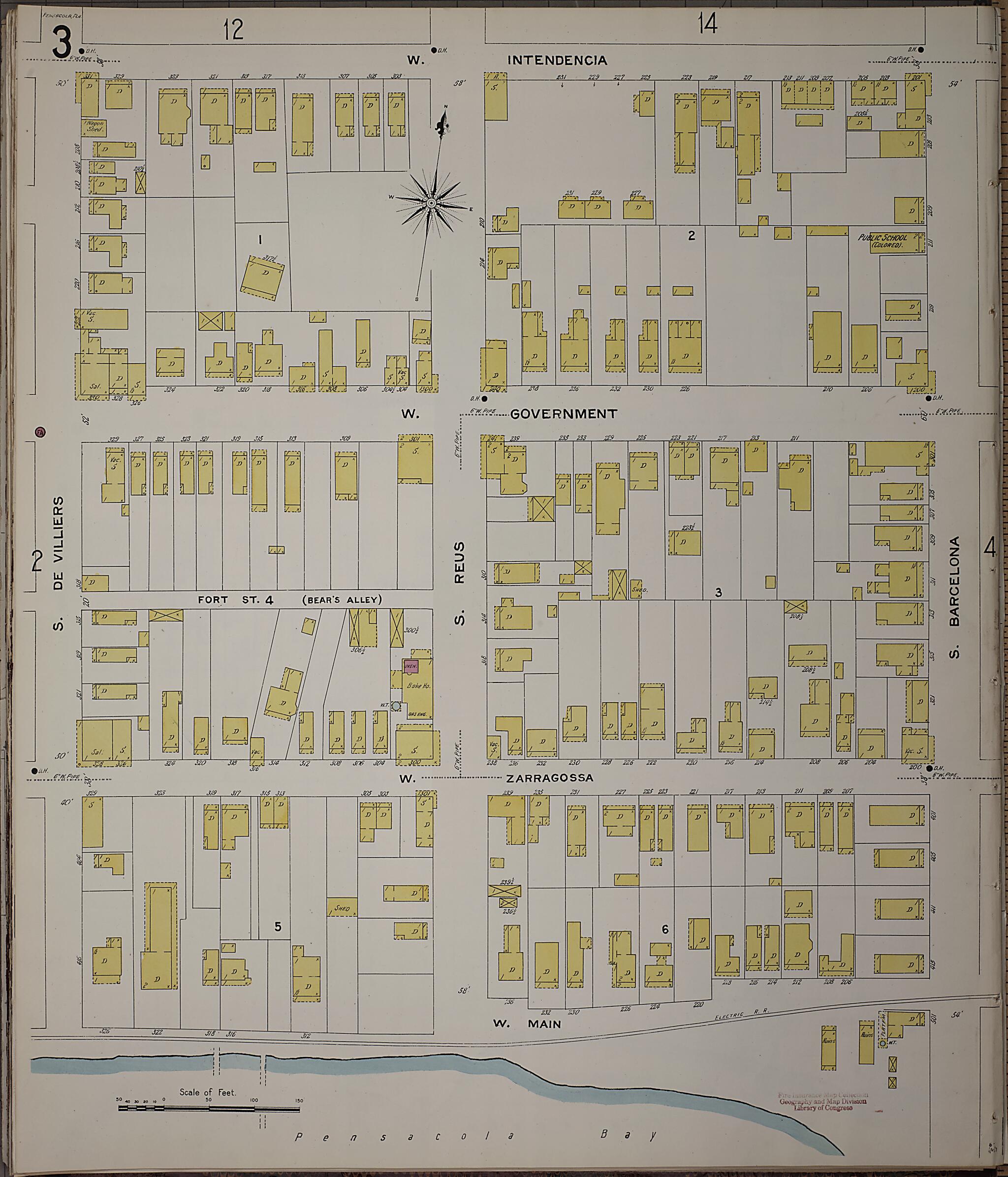 This old map of Pensacola, Escambia County, Florida was created by Sanborn Map Company in 1907