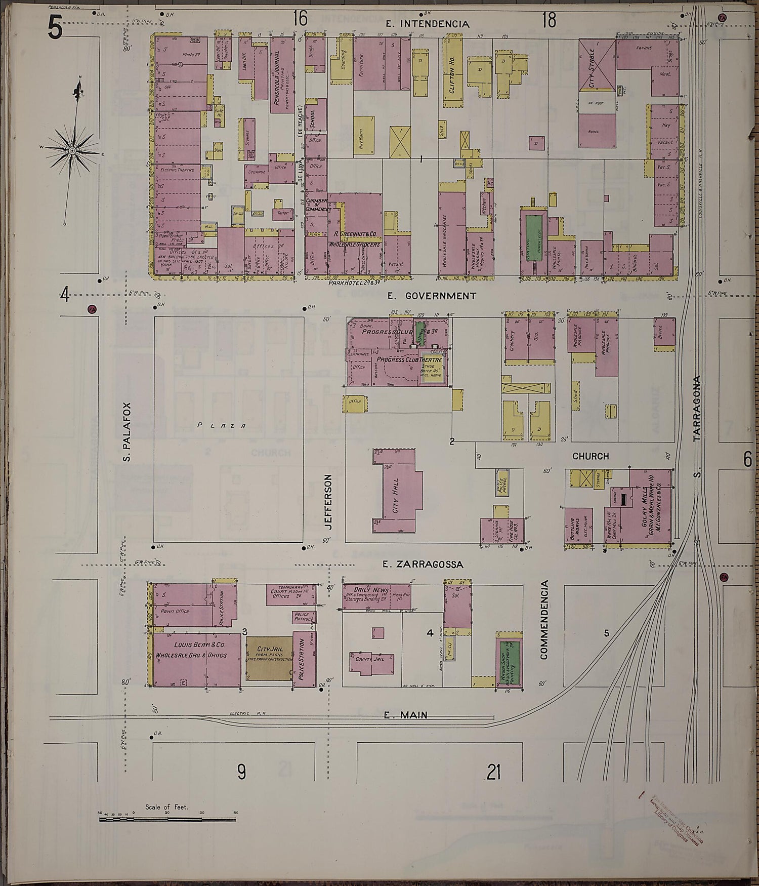 This old map of Pensacola, Escambia County, Florida was created by Sanborn Map Company in 1907