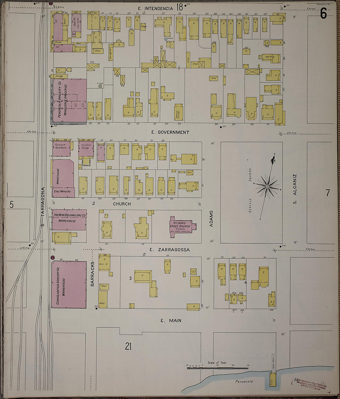 This old map of Pensacola, Escambia County, Florida was created by Sanborn Map Company in 1907