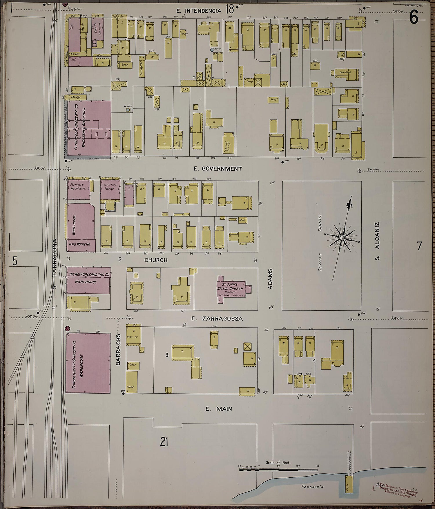 This old map of Pensacola, Escambia County, Florida was created by Sanborn Map Company in 1907