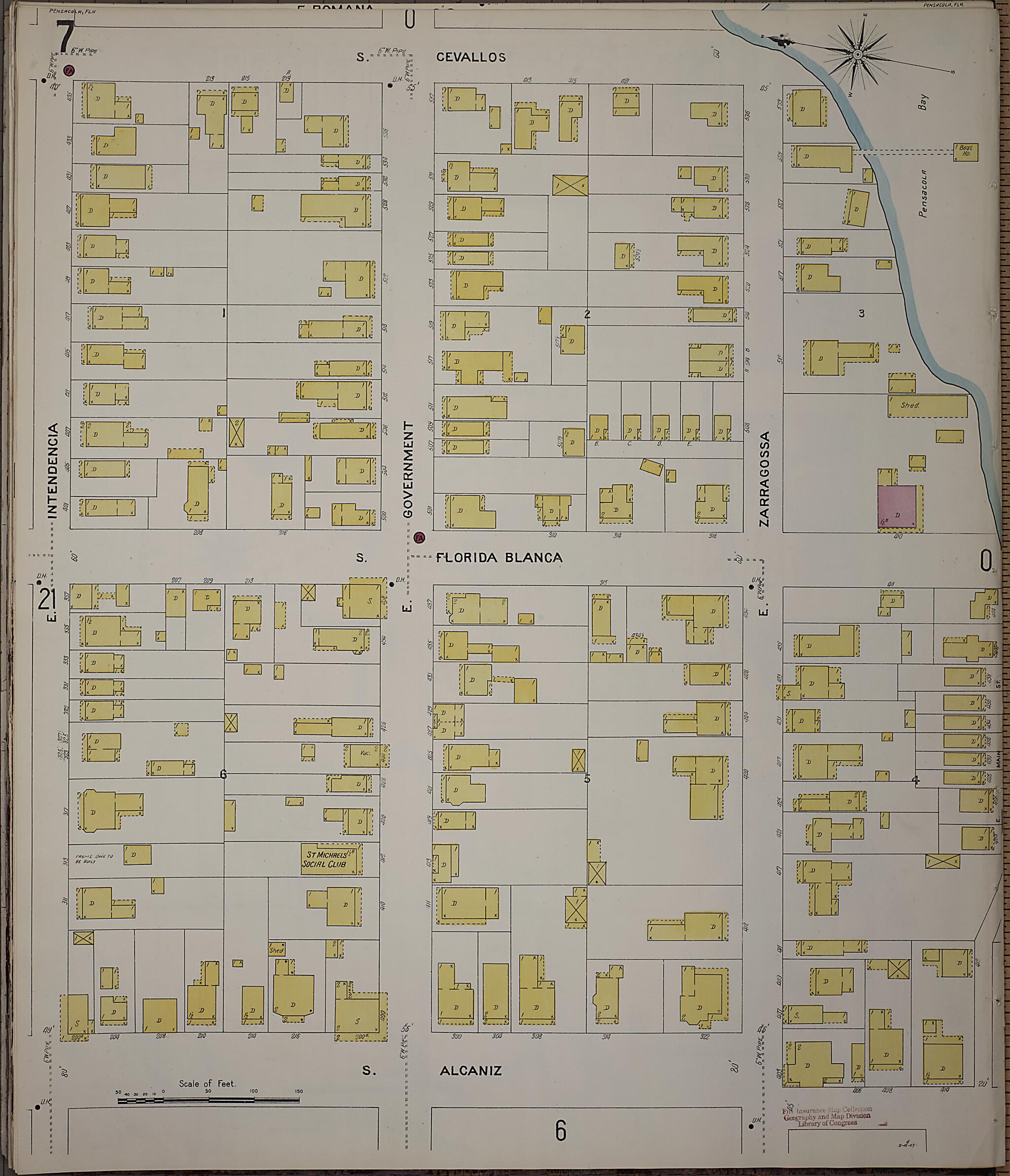 This old map of Pensacola, Escambia County, Florida was created by Sanborn Map Company in 1907