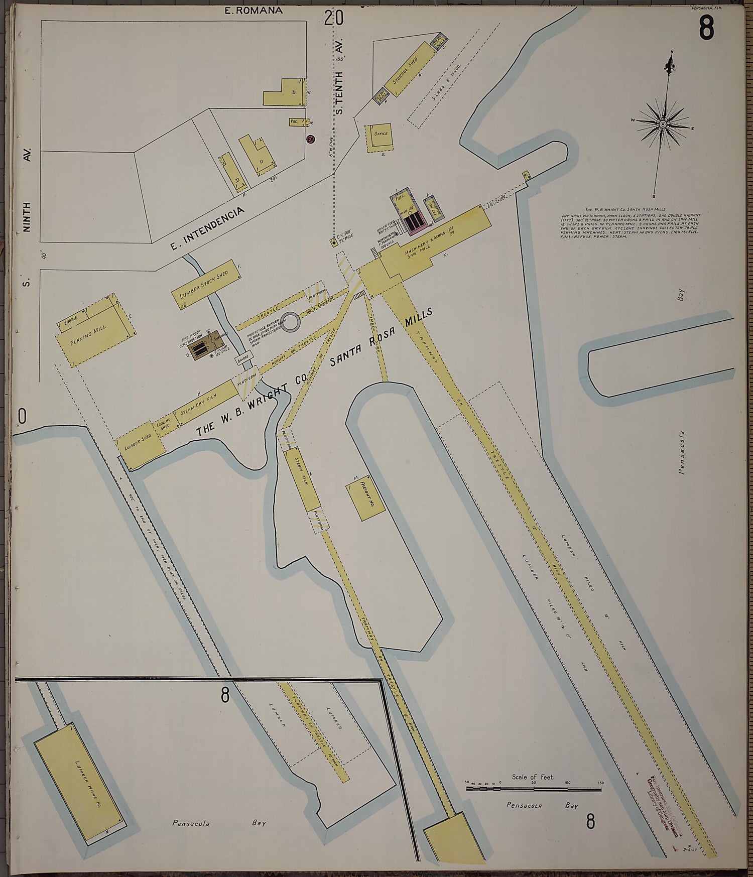 This old map of Pensacola, Escambia County, Florida was created by Sanborn Map Company in 1907